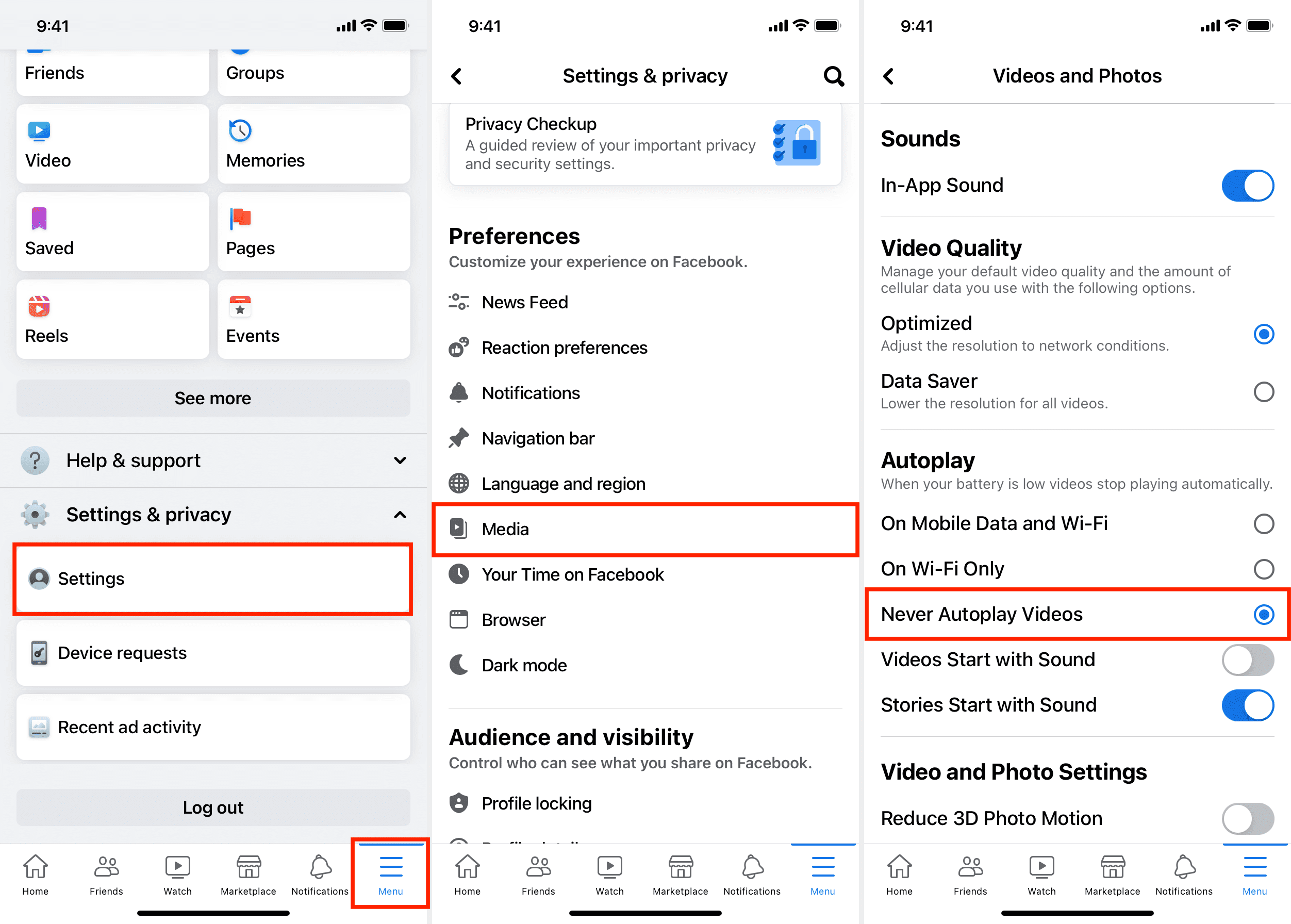 Turn off video auto-play in Facebook app on iPhone
