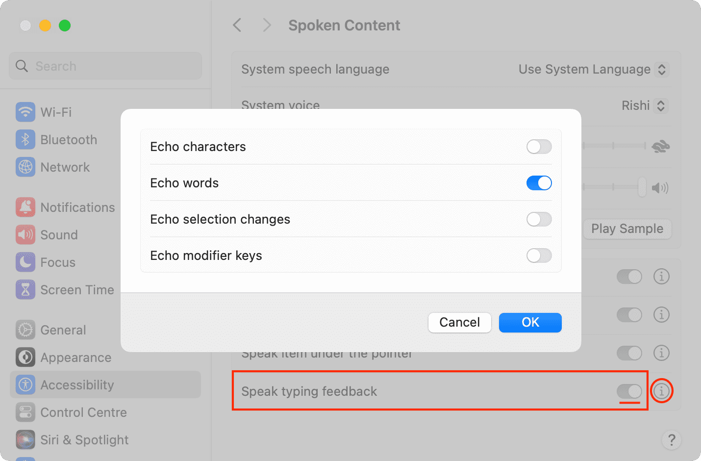 Turn on Speak typing feedback and customize it on your Mac