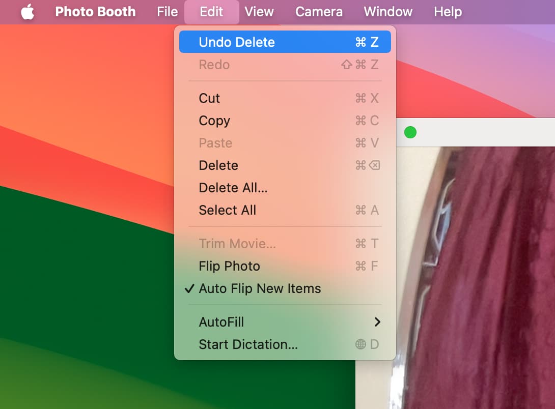 Undo Delete in Photo Booth on Mac