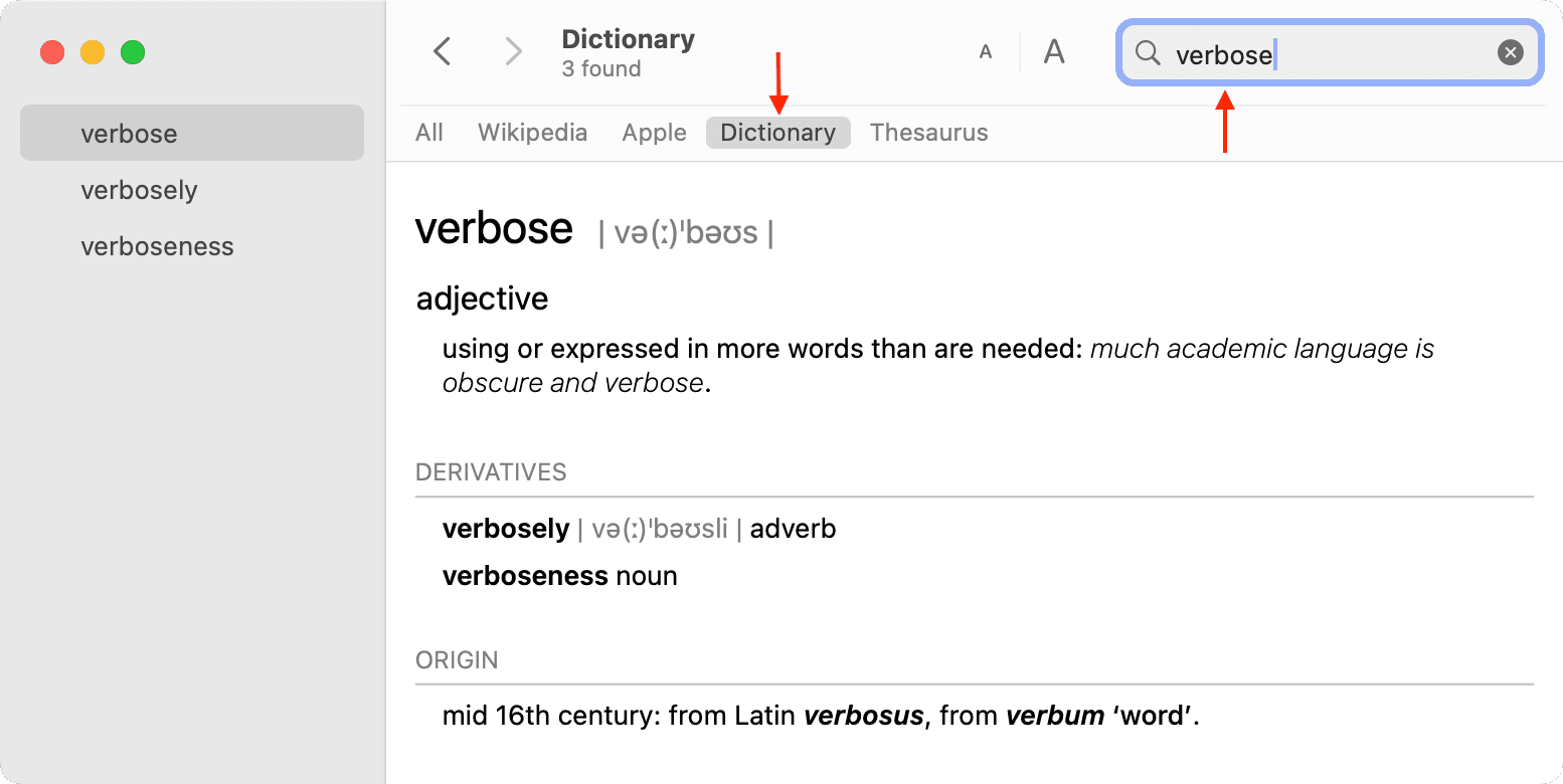 Using the Dictionary app on Mac