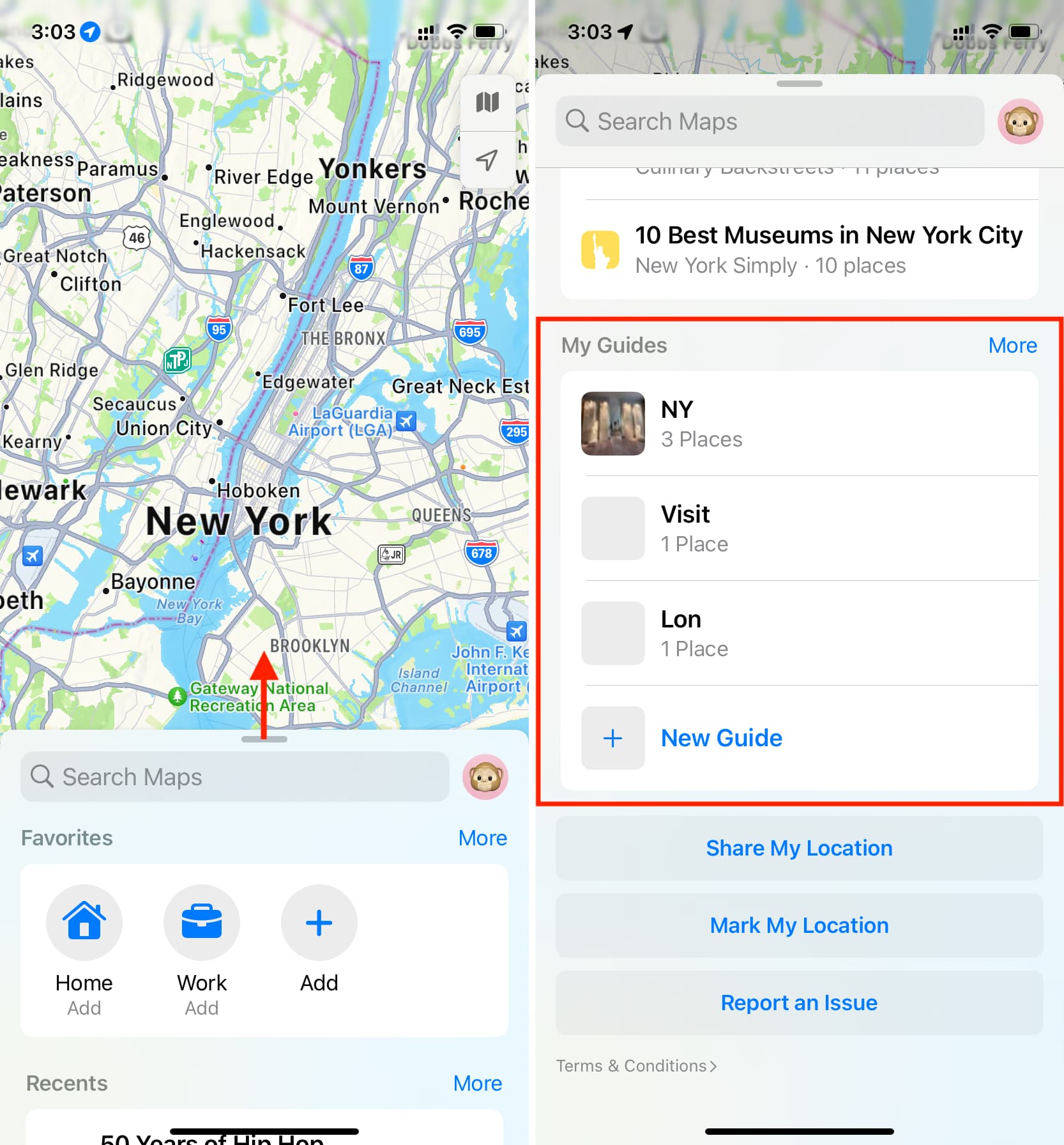 Access My Guides in Apple Maps on iPhone
