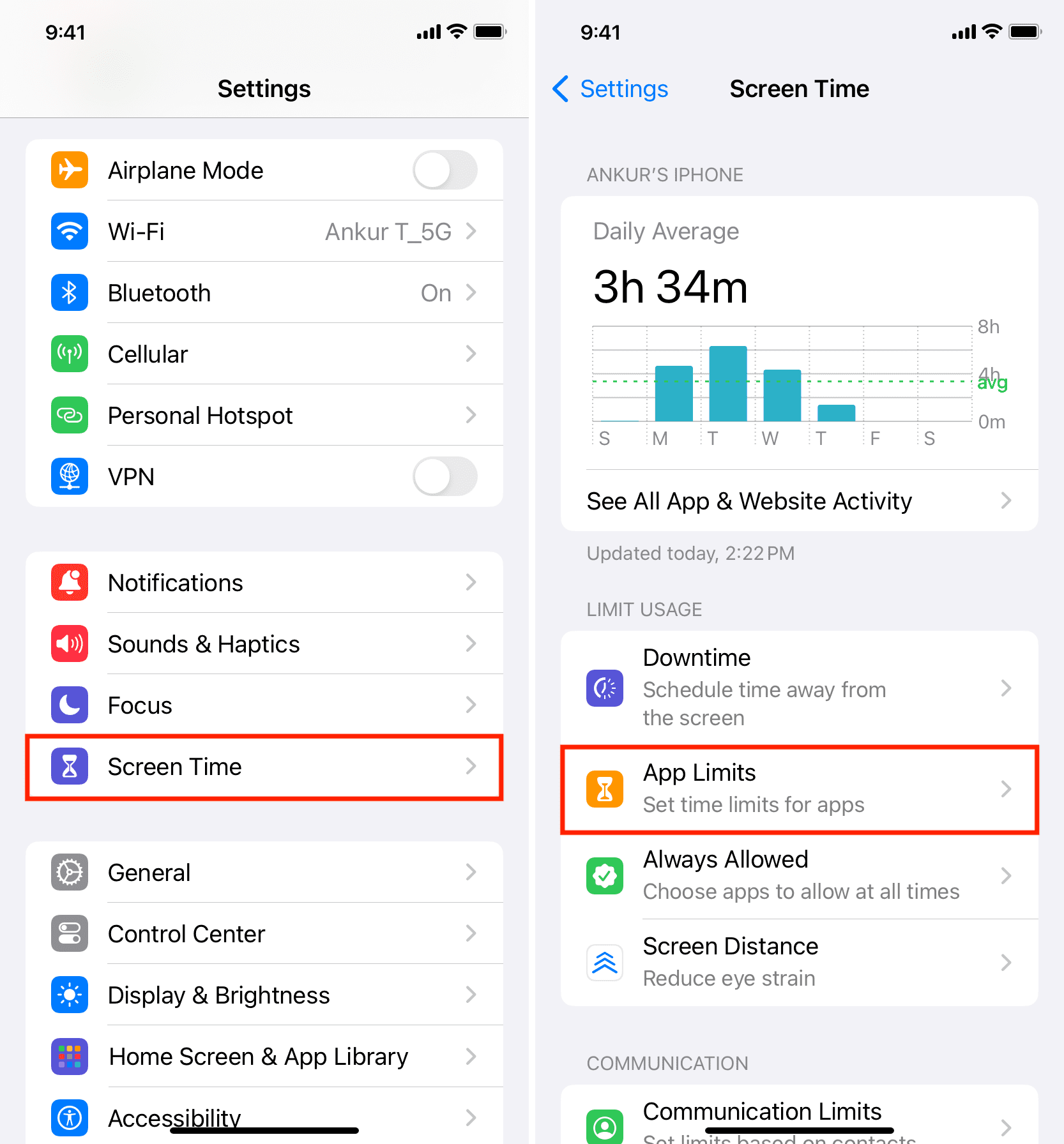 App Limits in iPhone Screen Time settings