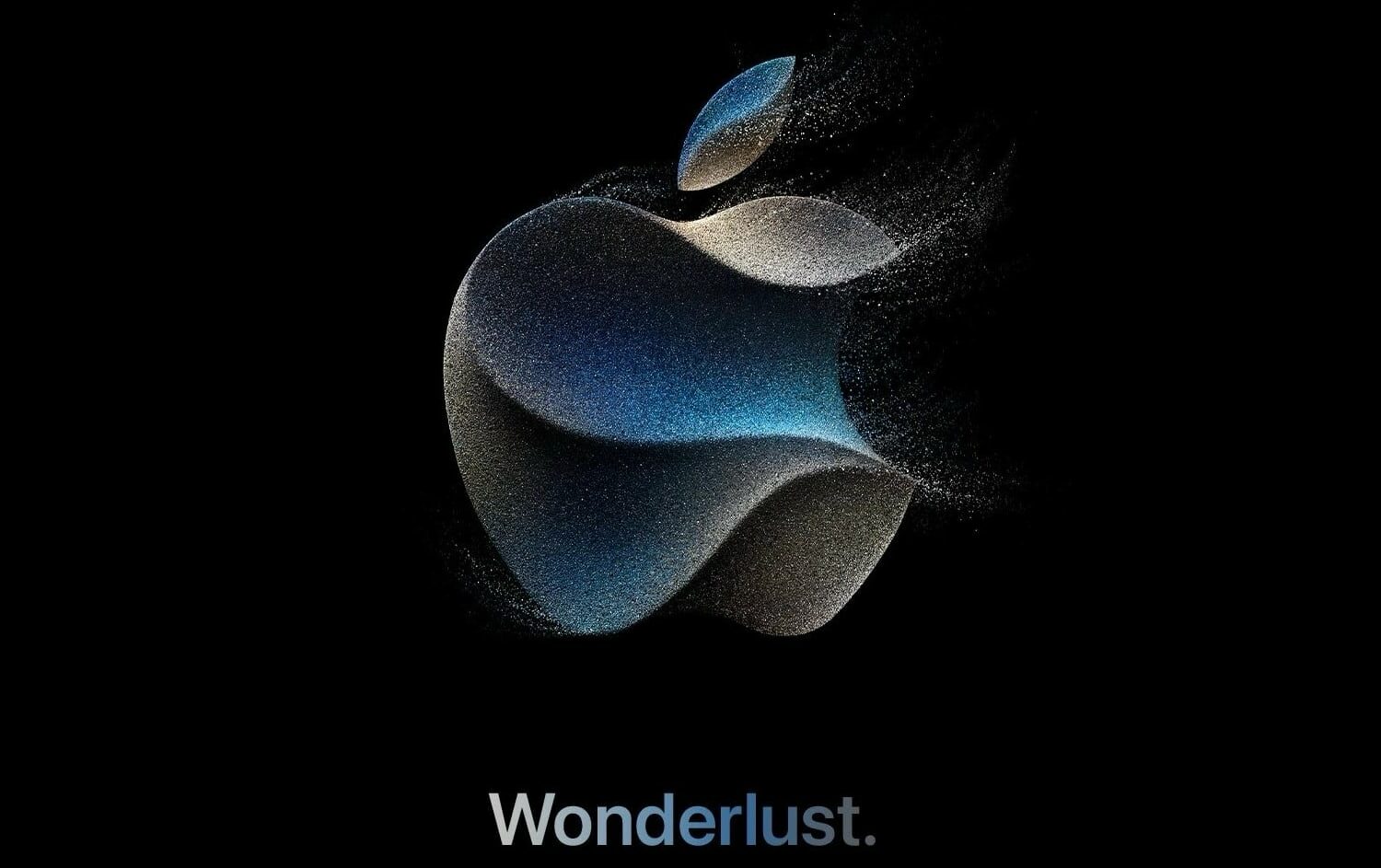 iPhone 15 invite graphic showing a version of the Apple logo with the tagline "Wonderlust"