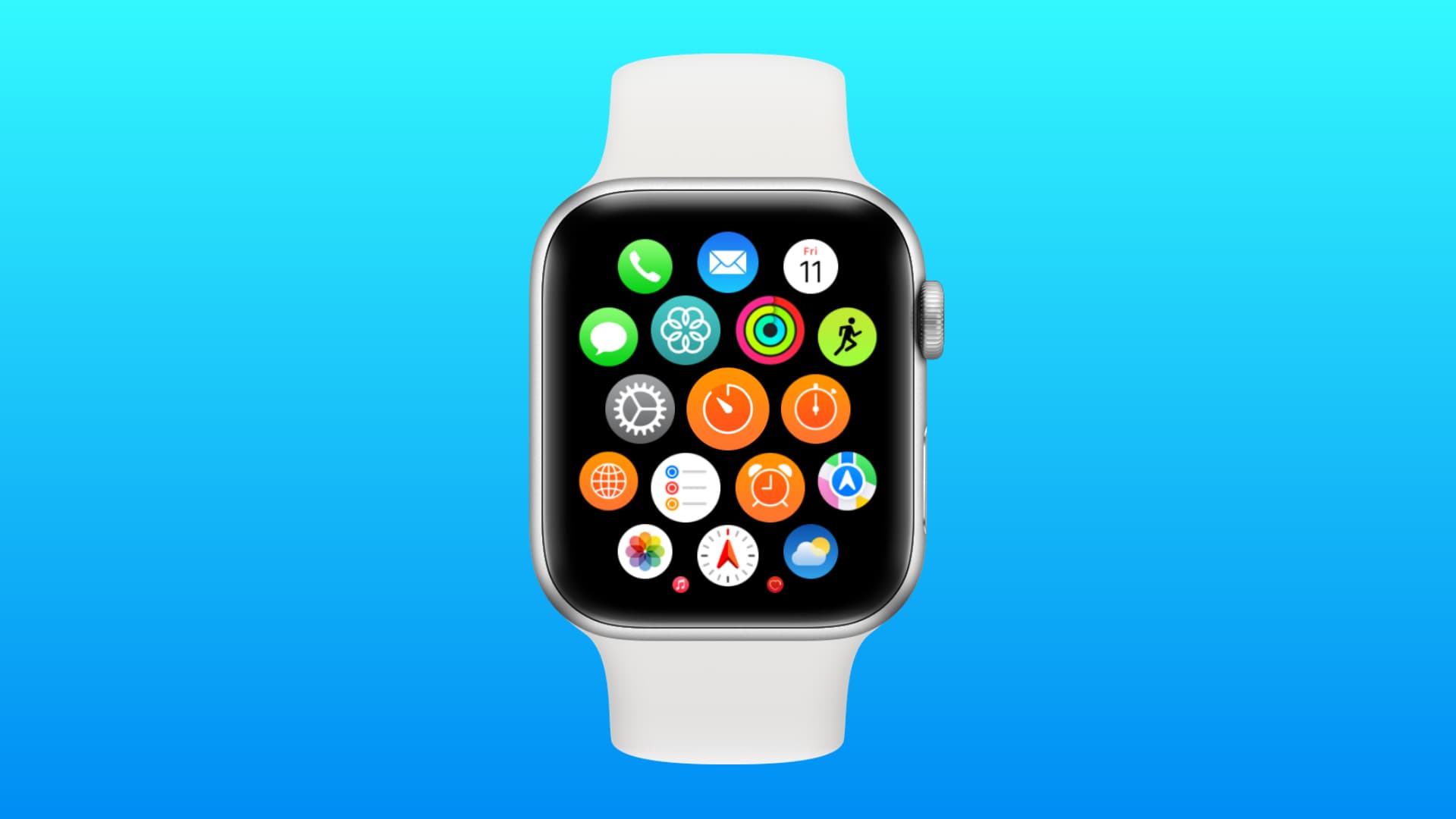 Apple Watch app bubble showing several apps