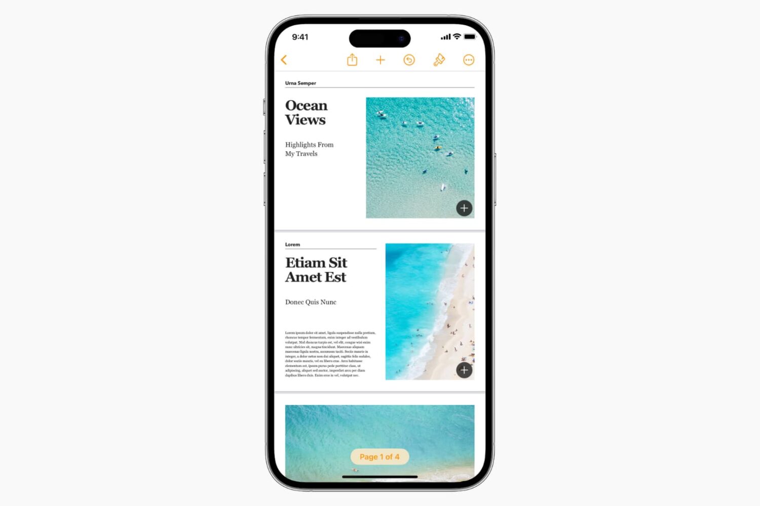 Books template in Pages on iPhone