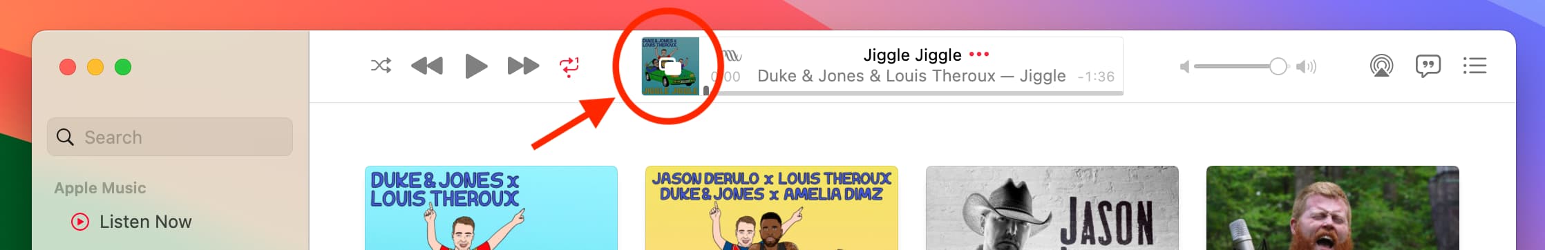 Click tiny album art in Music app on Mac