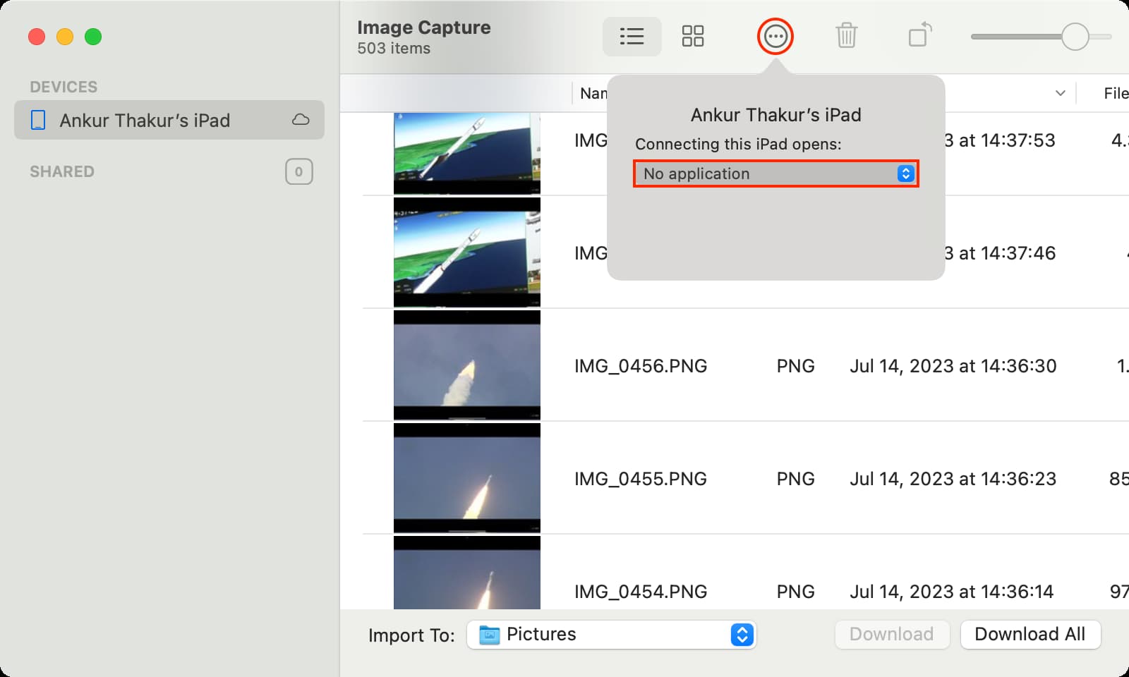 Connecting this device opens option in Image Capture app on Mac