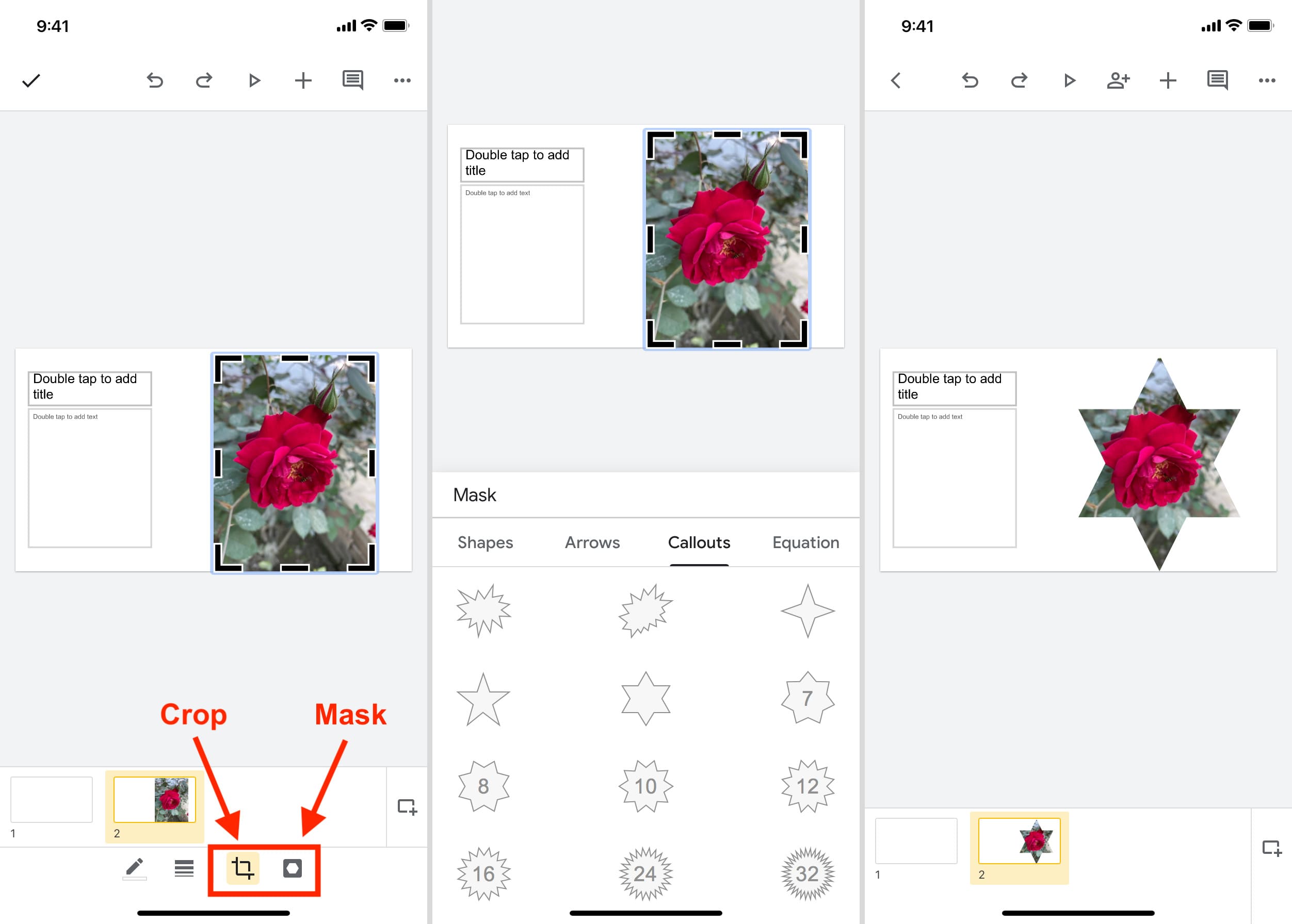 Crop a photo in specific masks or shapes in Google Slides on iPhone