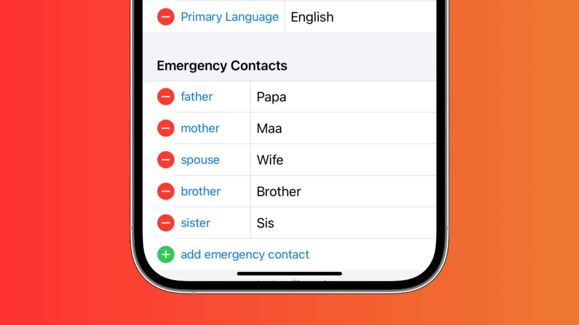 Emergency Contacts on iPhone