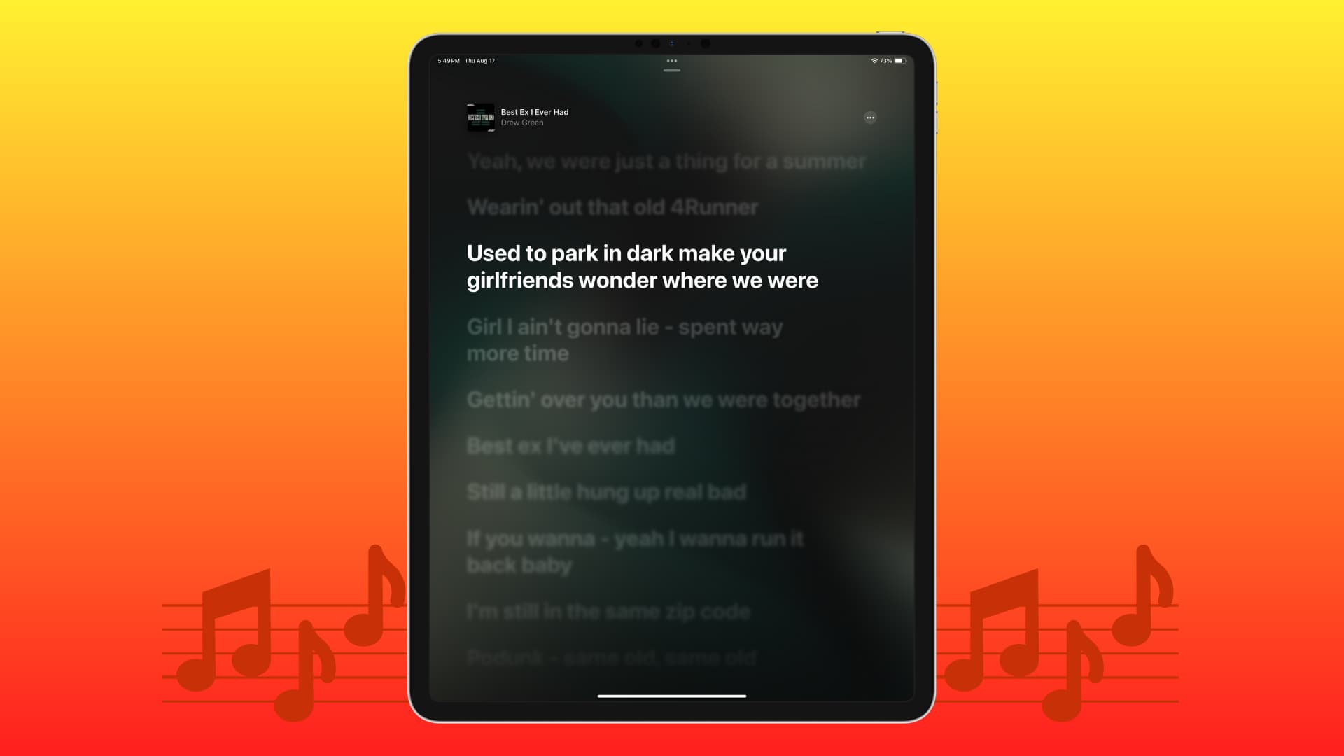 Full-screen lyrics in Music app on iPad