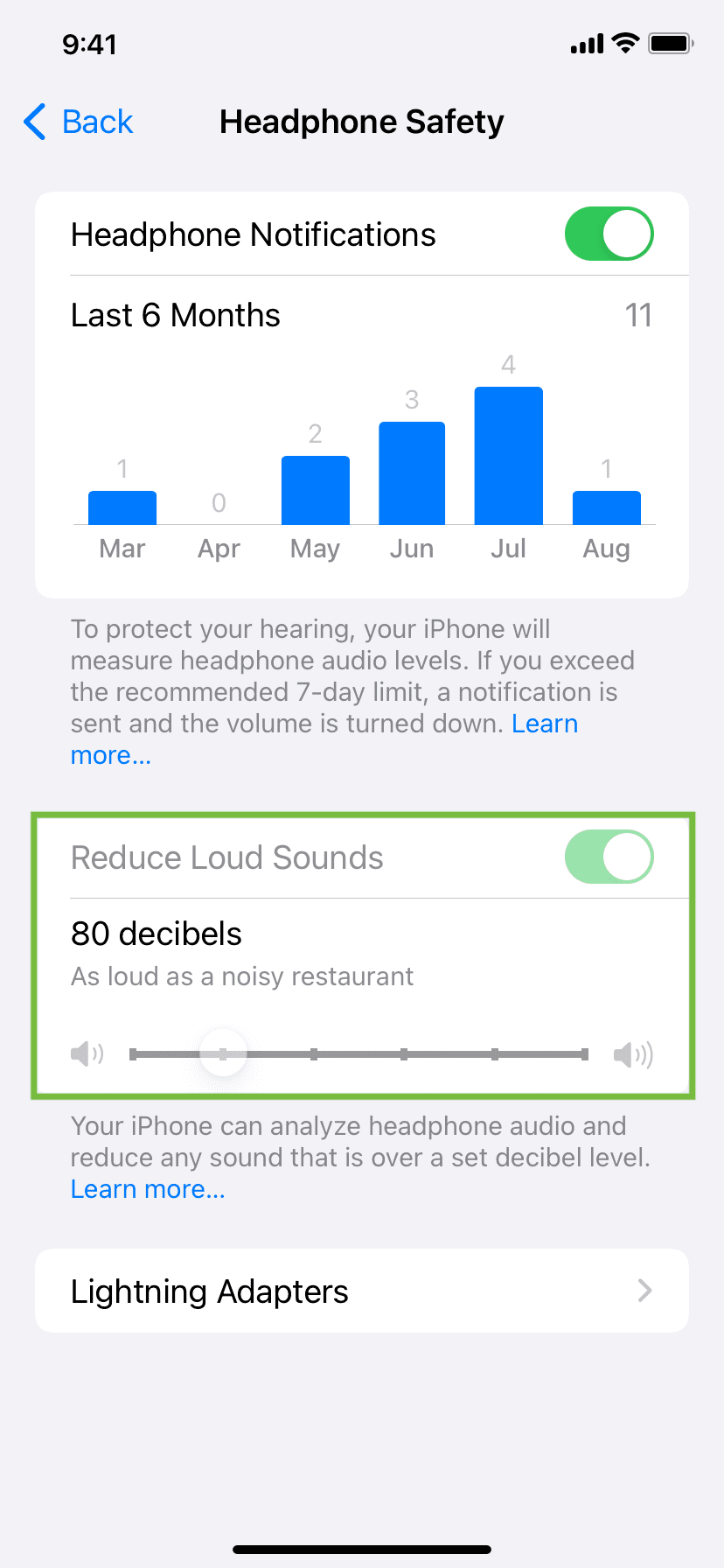 iPhone에서 시끄러운 소리 줄이기 옵션을 회색으로 변경