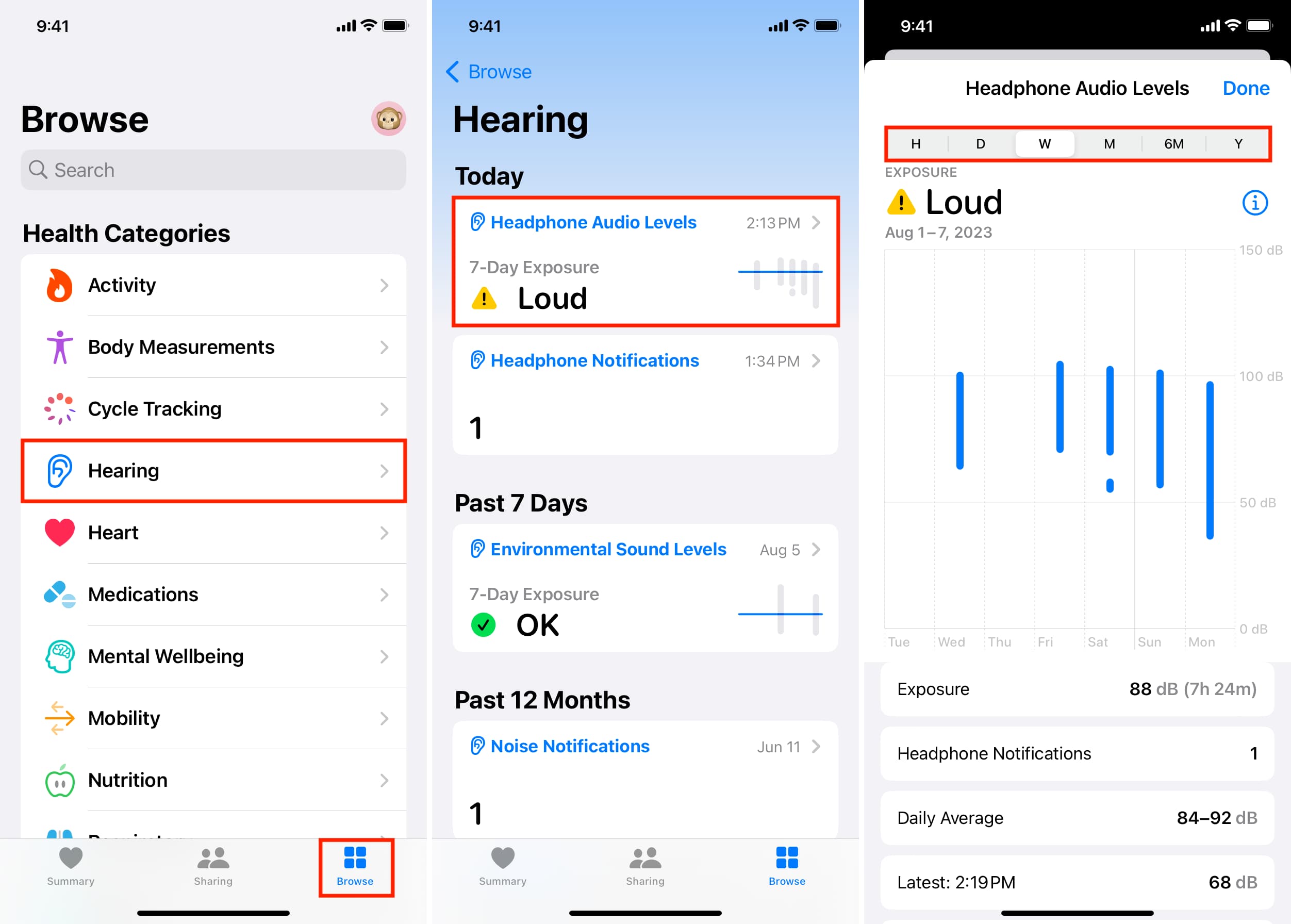 iPhone 건강 앱의 청력 데이터