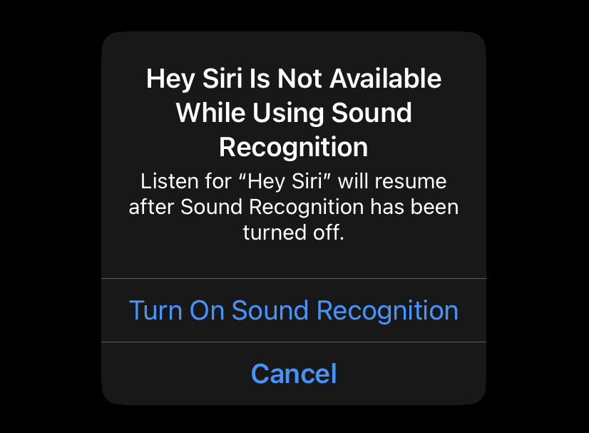 Hey Siri Is Not Available While Using Sound Recognition alert