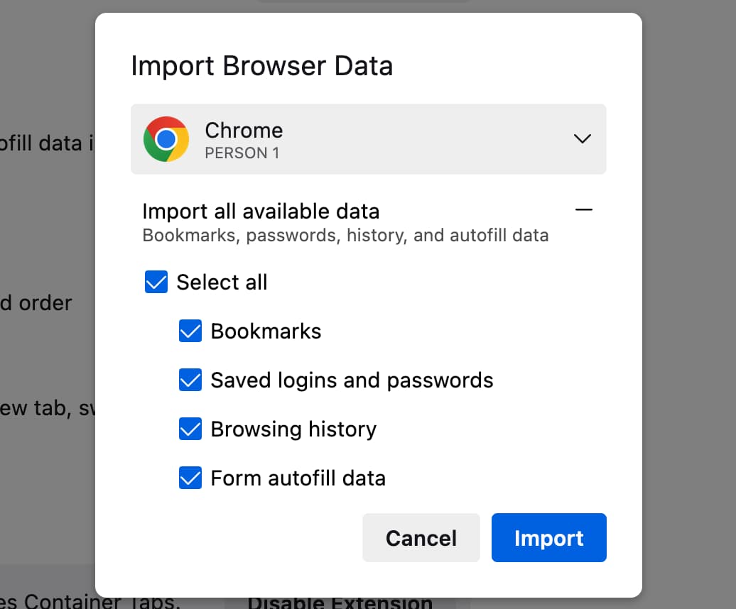 Import Browser Data to Firefox