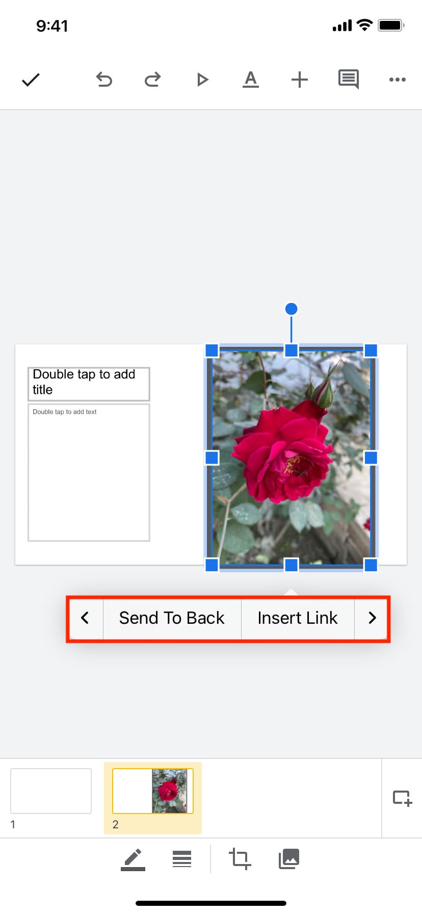 Insert Link to photo in Google Slides on iPhone