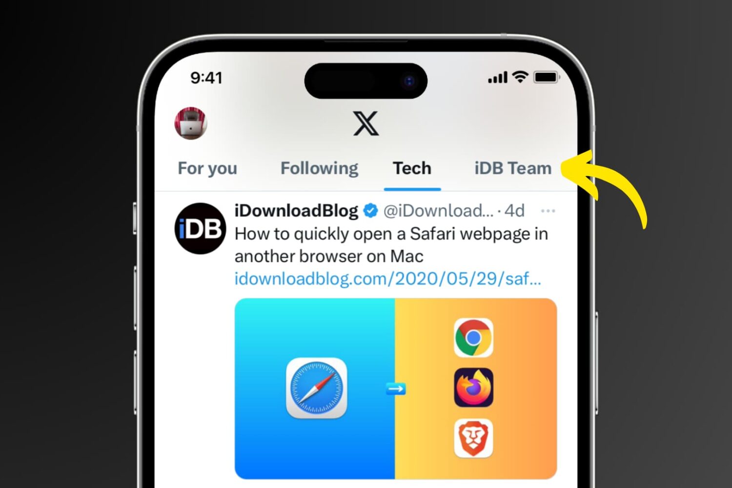 Twitter List pinned at the top of the X app on iPhone