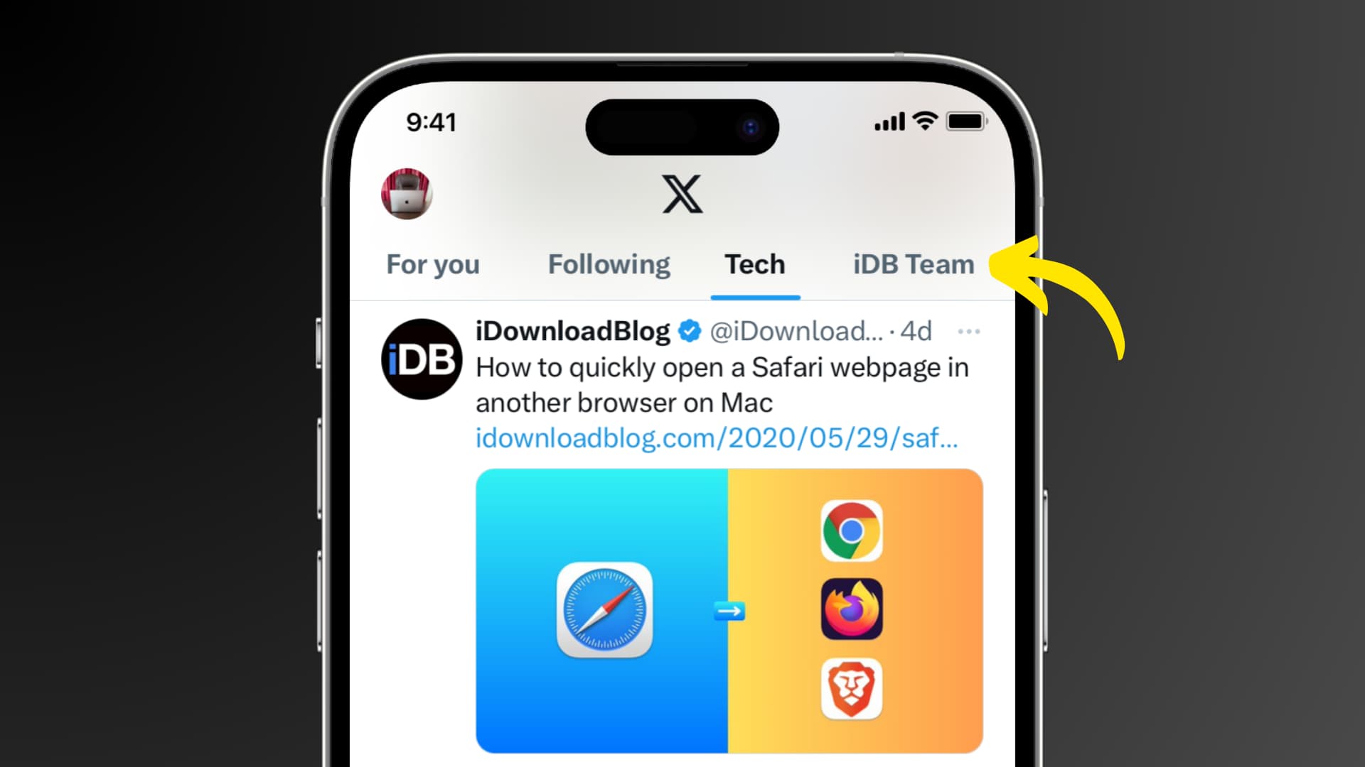 Twitter List pinned at the top of the X app on iPhone