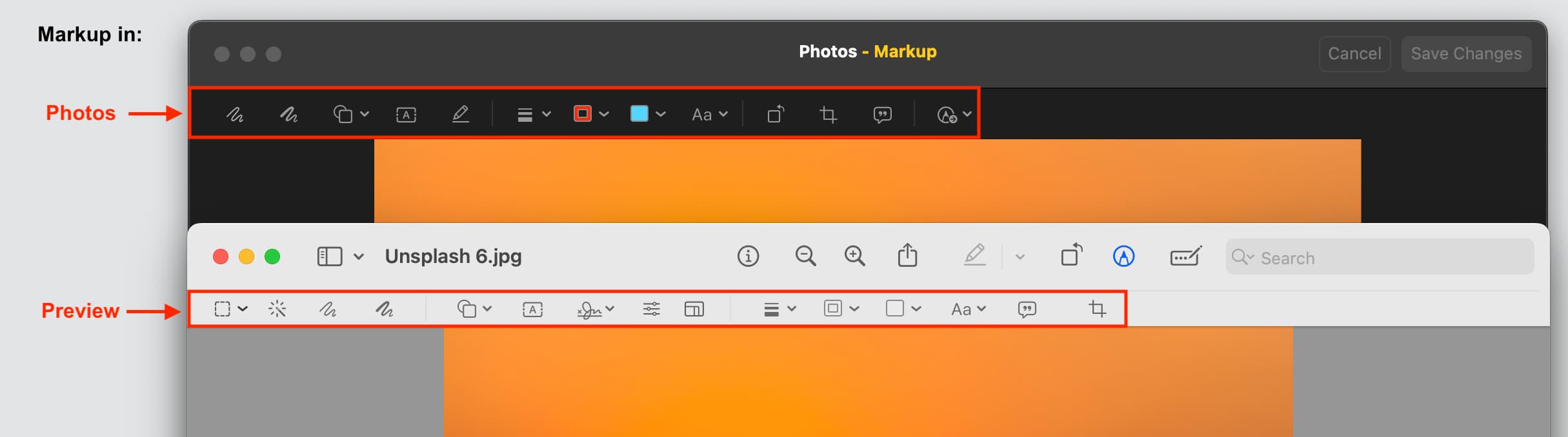 Markup tools in Photos and Preview on Mac