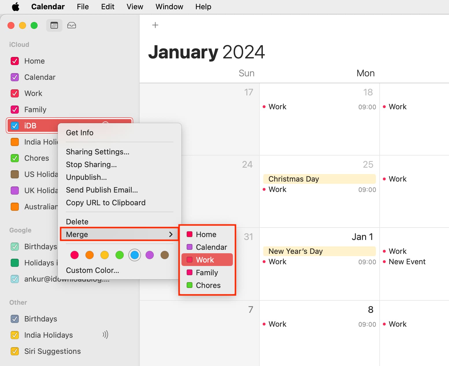 Merge Calendars on Mac