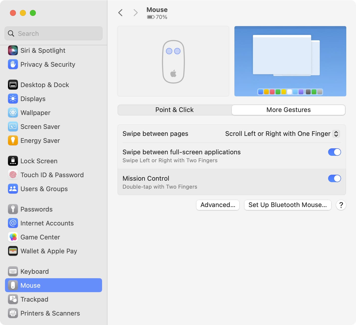 More Gestures in Mouse settings on Mac