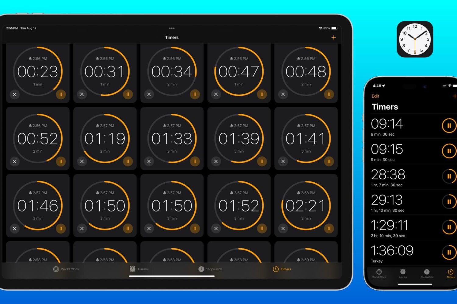 Multiple timers on iPhone and iPad