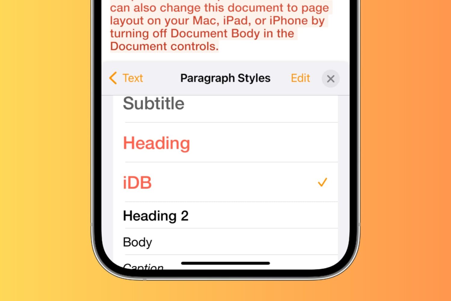 Custom Paragraph Styles in Pages on iPhone