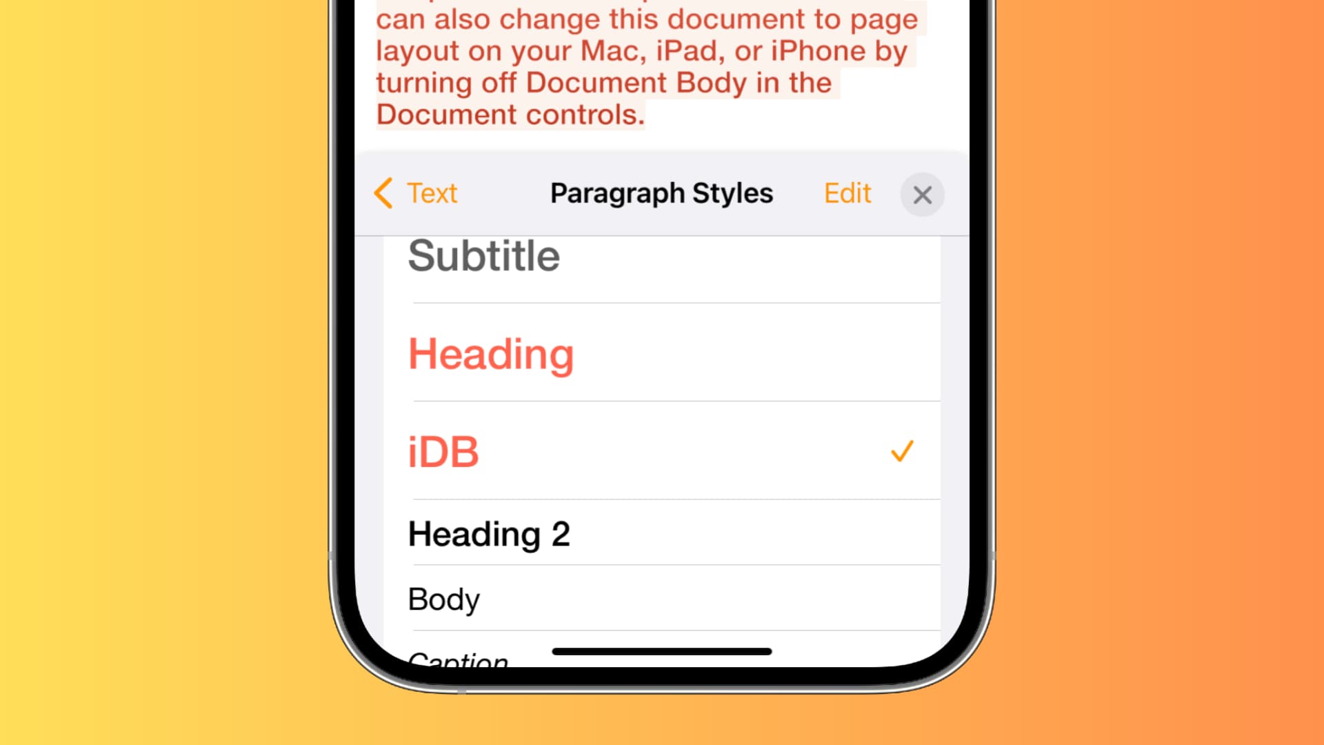 Custom Paragraph Styles in Pages on iPhone