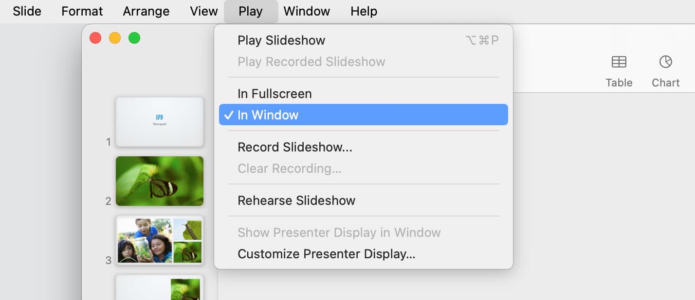 Play In Window option for Keynote on Mac