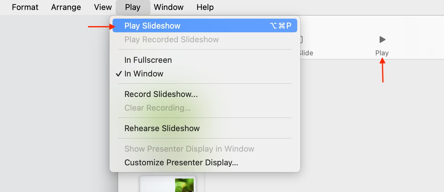 Play slideshow in Keynote on Mac