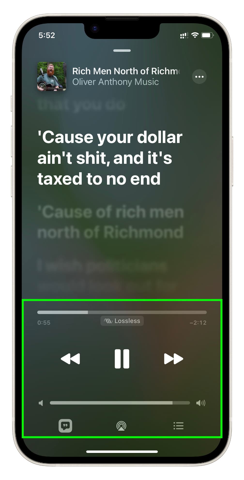 Playback Controls on iPhone lyrics screen