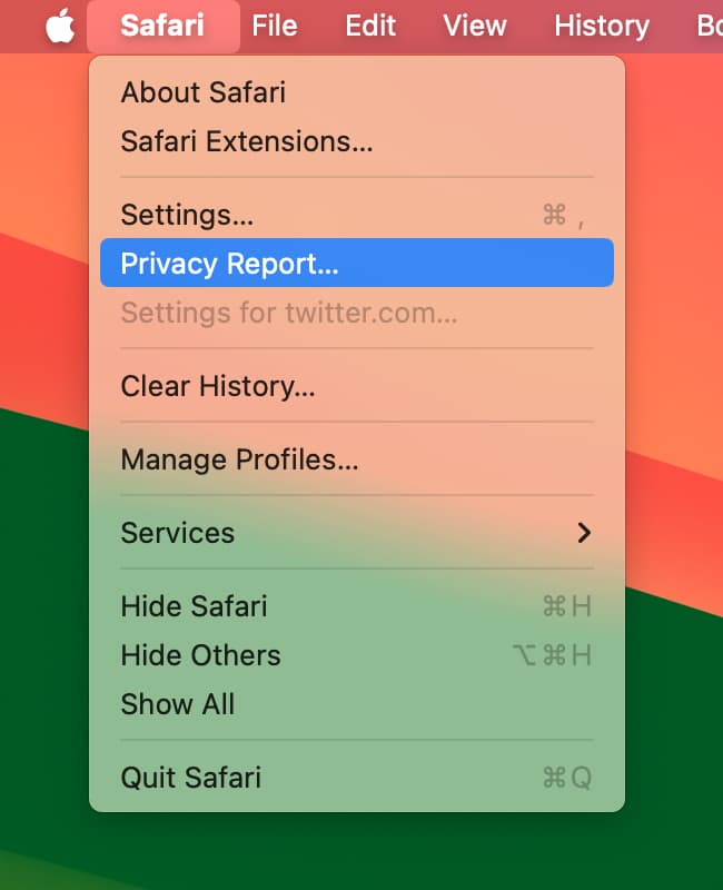 Privacy Report in Safari on Mac