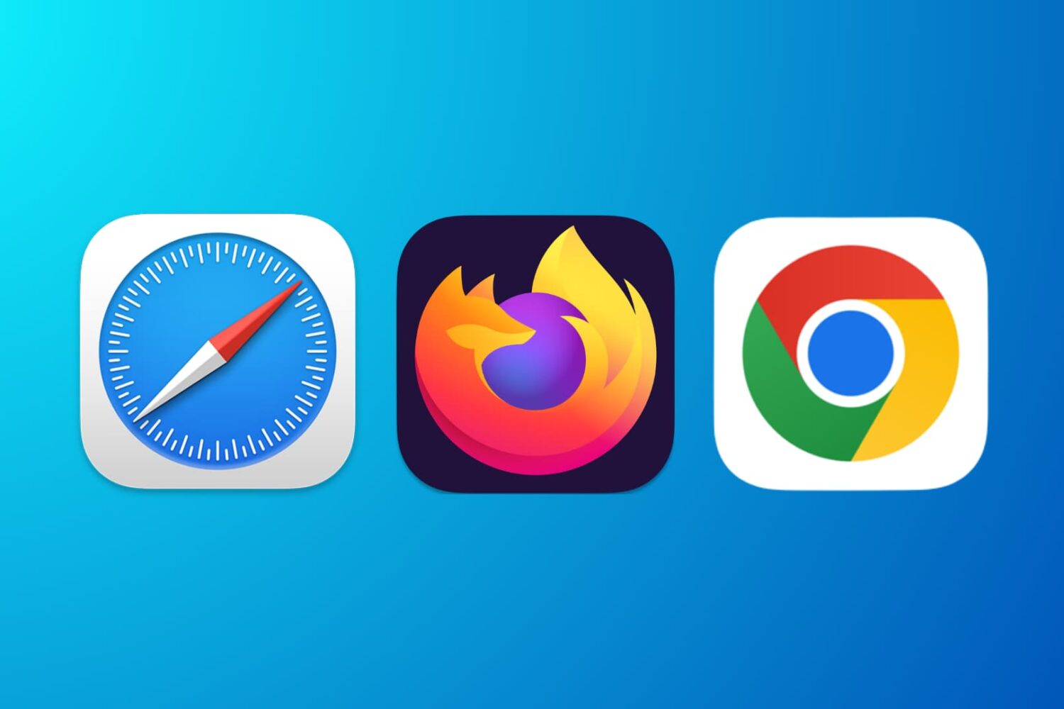 Safari, Firefox, and Chrome app icons