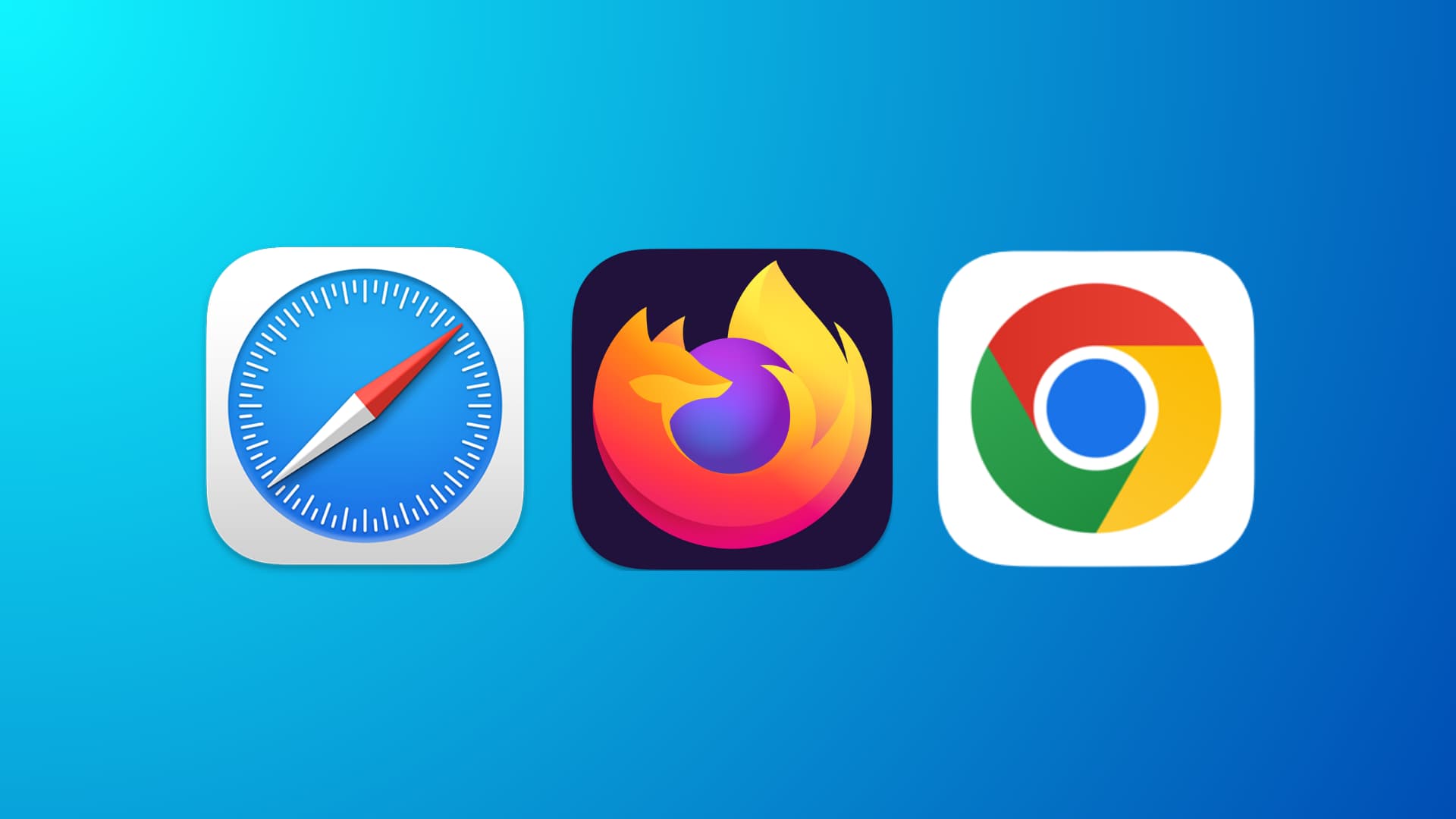 Safari, Firefox, and Chrome app icons