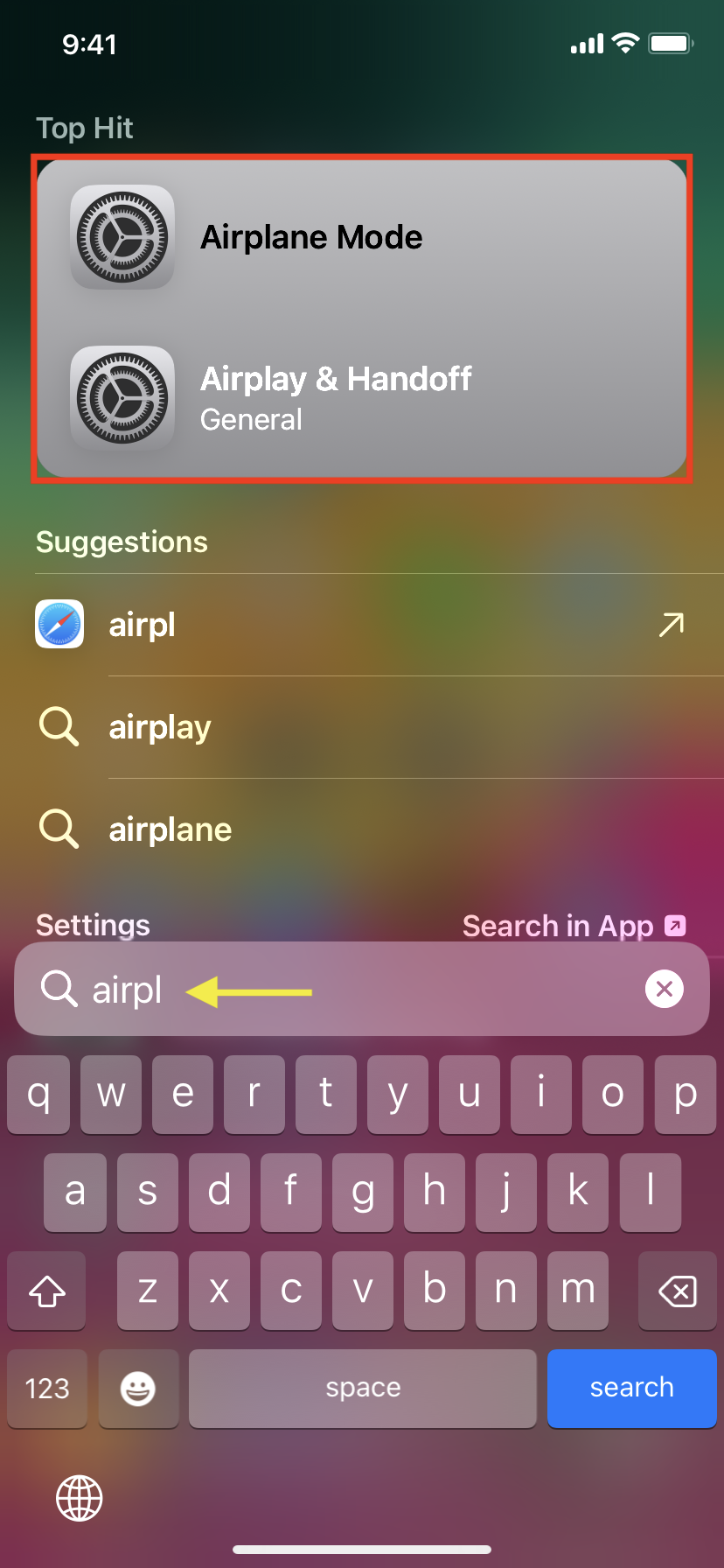 Search for internal Settings items in iOS Spotlight