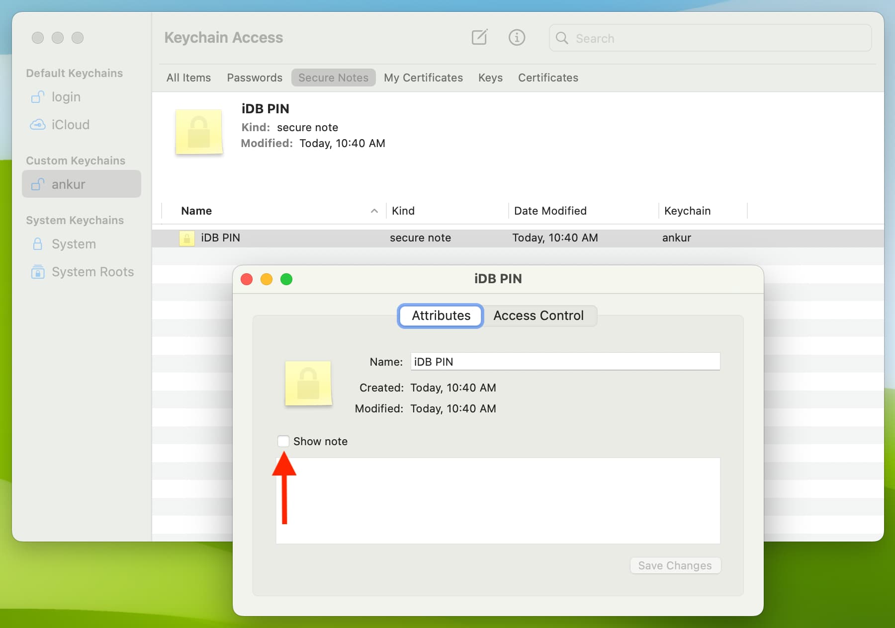 Show secure note in Keychain Access on Mac