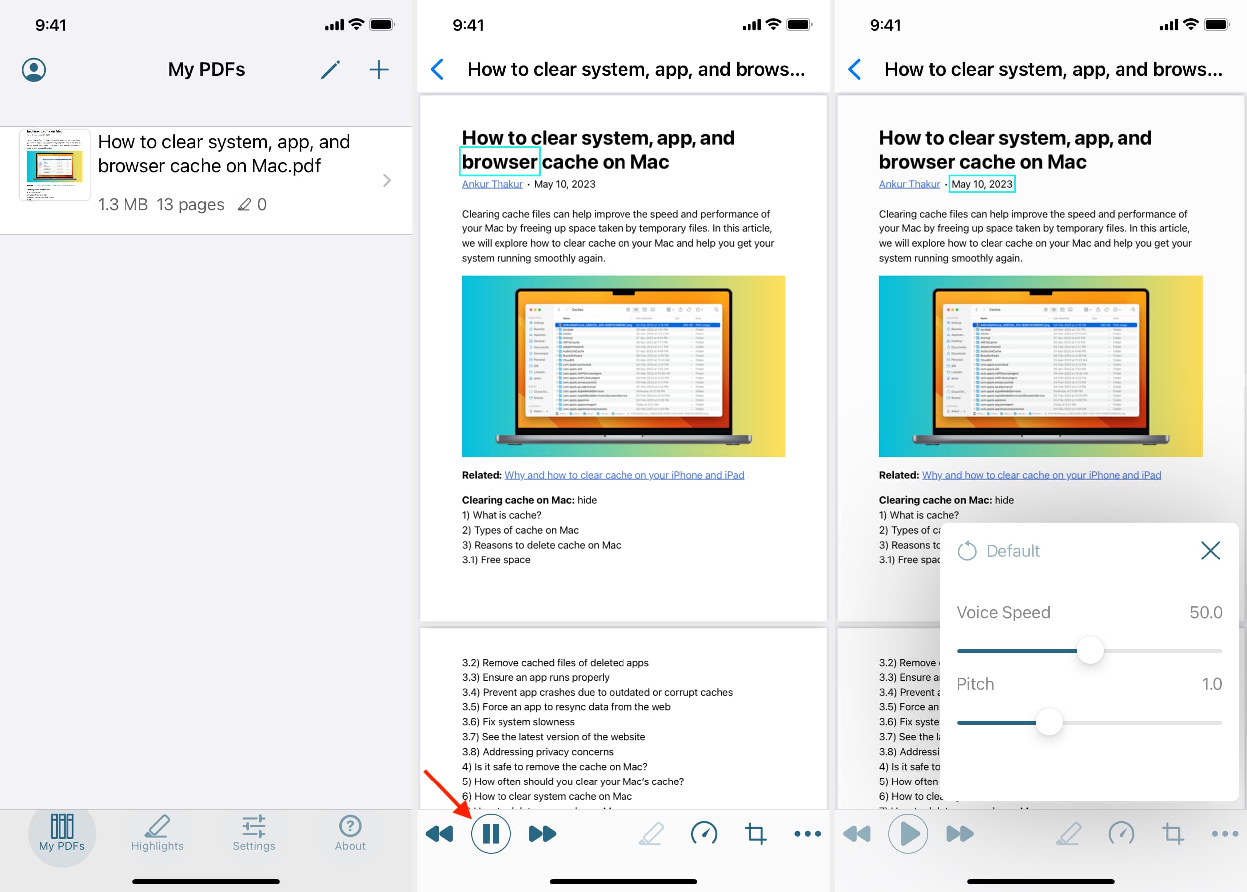Text to Speech PDF Reader app on iPhone