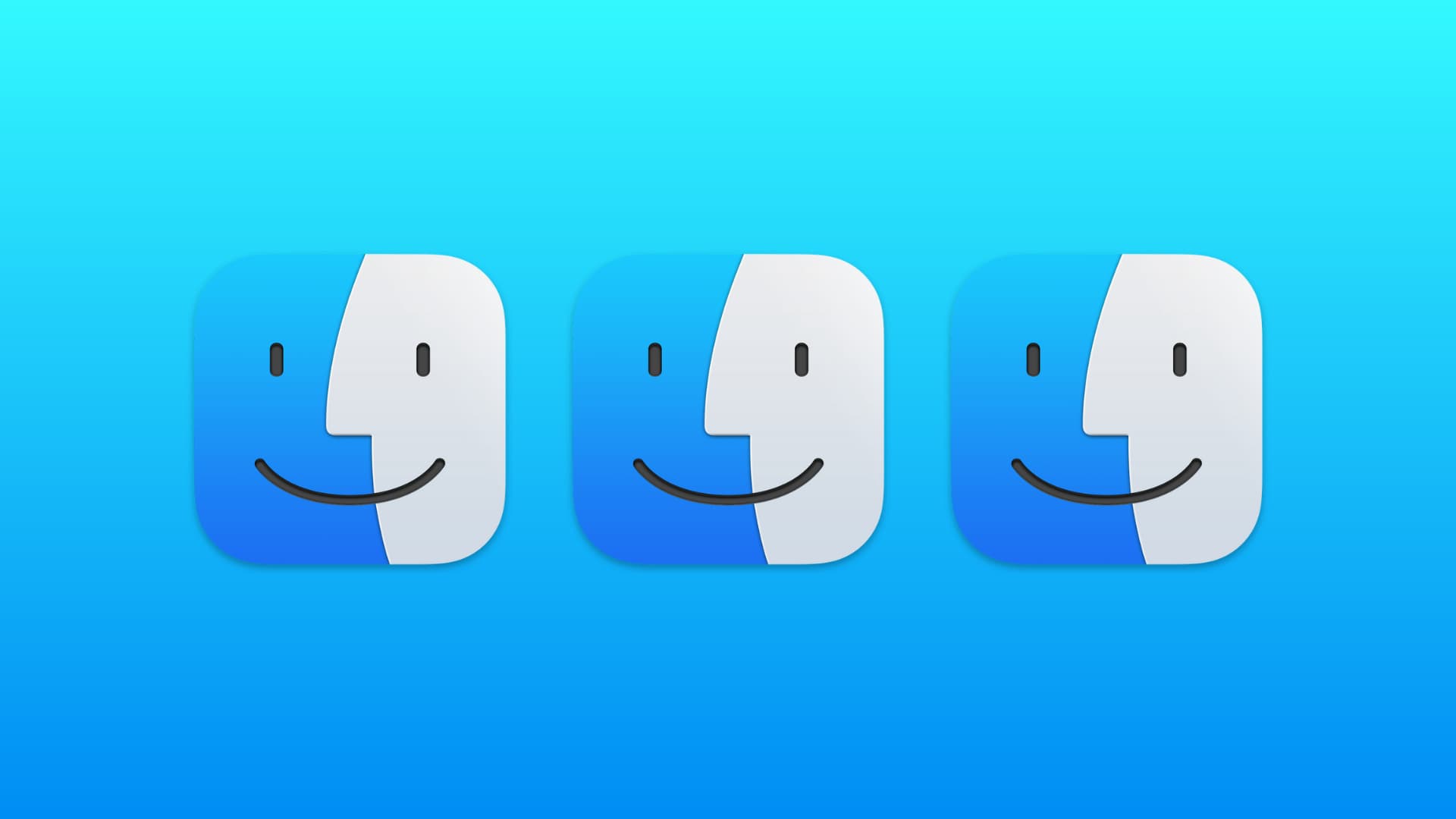 Three Mac Finder icons on a blue gradient background