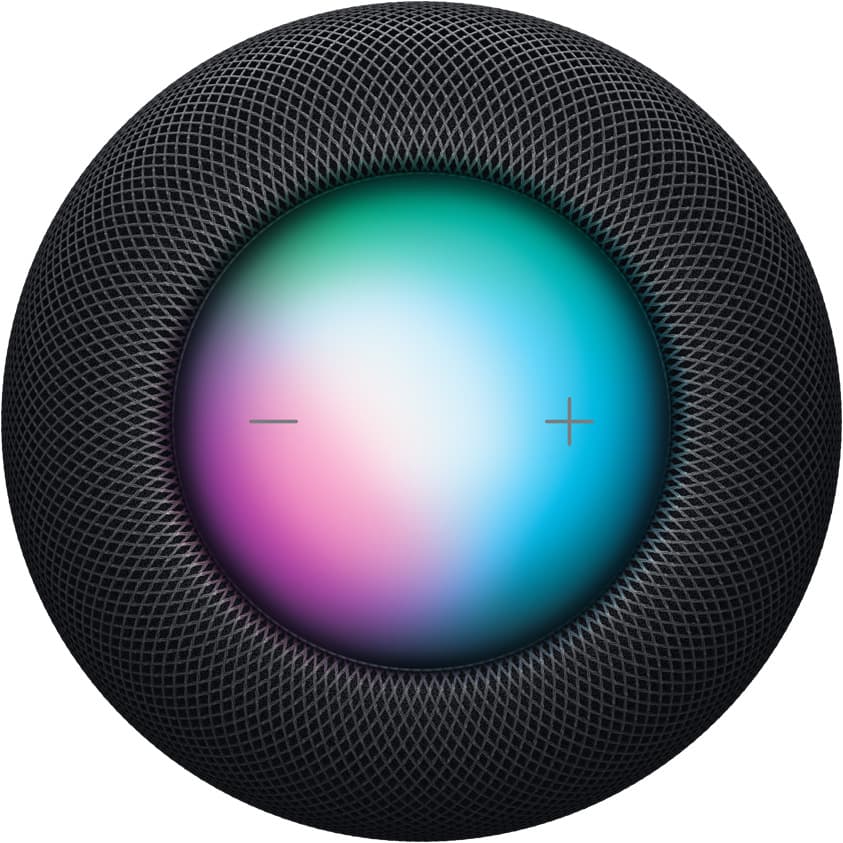 Top view of HomePod mini with its screen and volume buttons