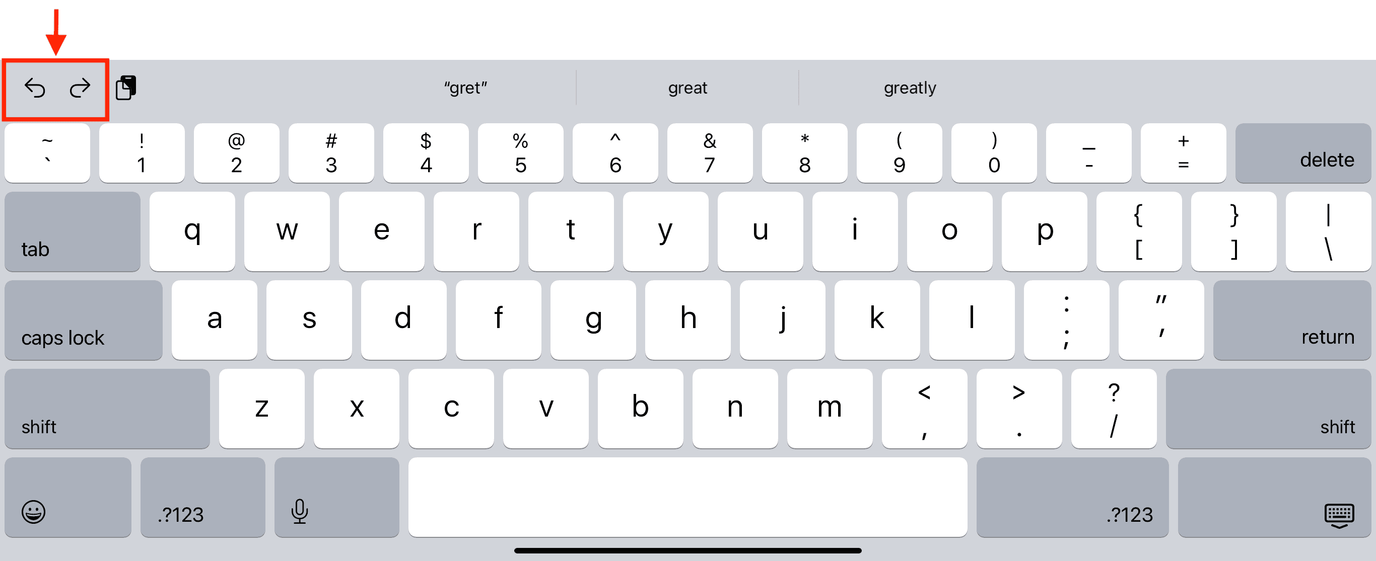 Undo and redo buttons above iPad keyboard