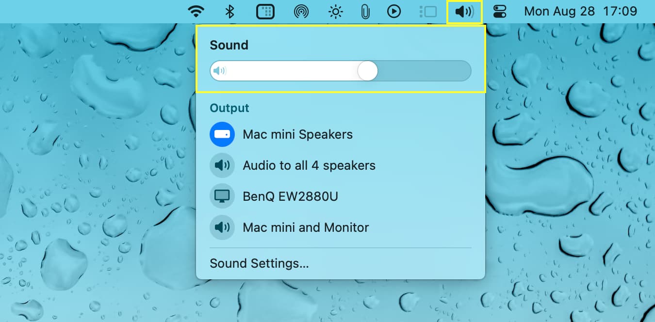 Using Sound slider from Mac menu bar