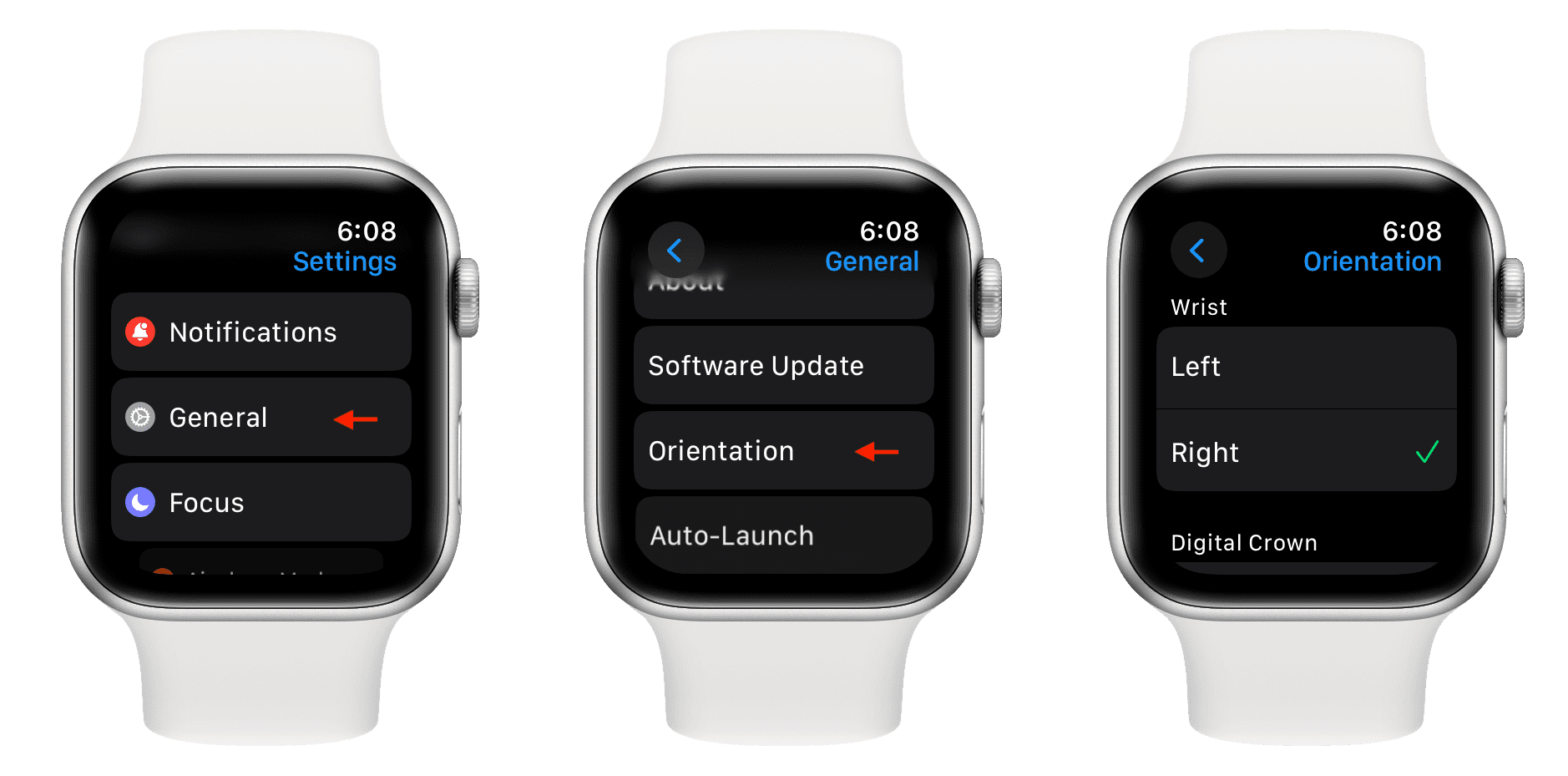 Wrist orientation settings on Apple Watch