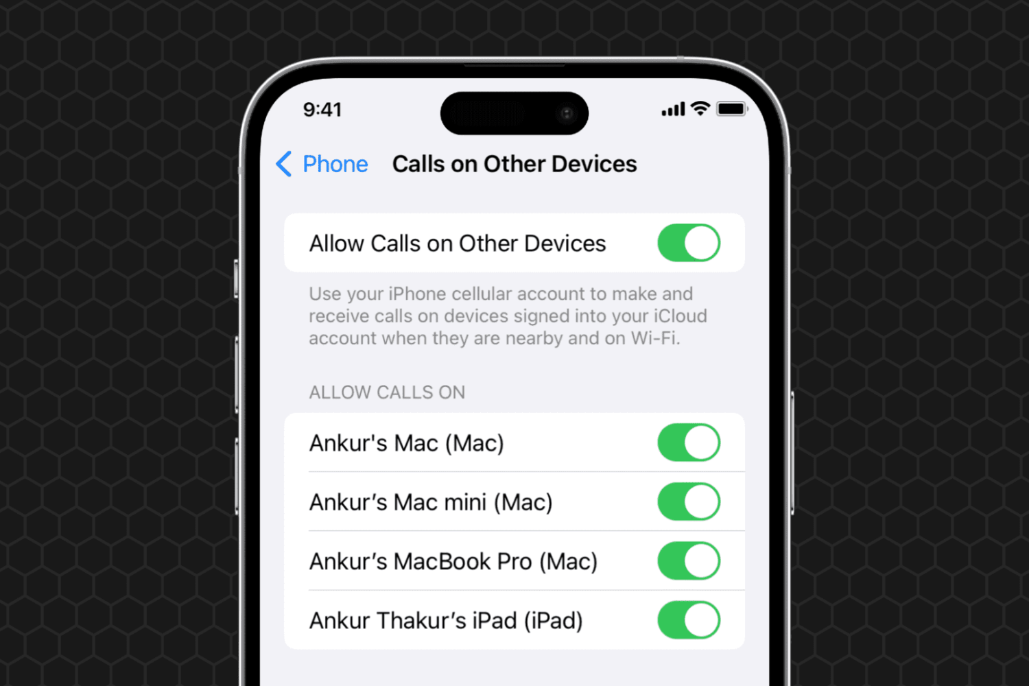 Allow Calls on Other Devices in iPhone settings