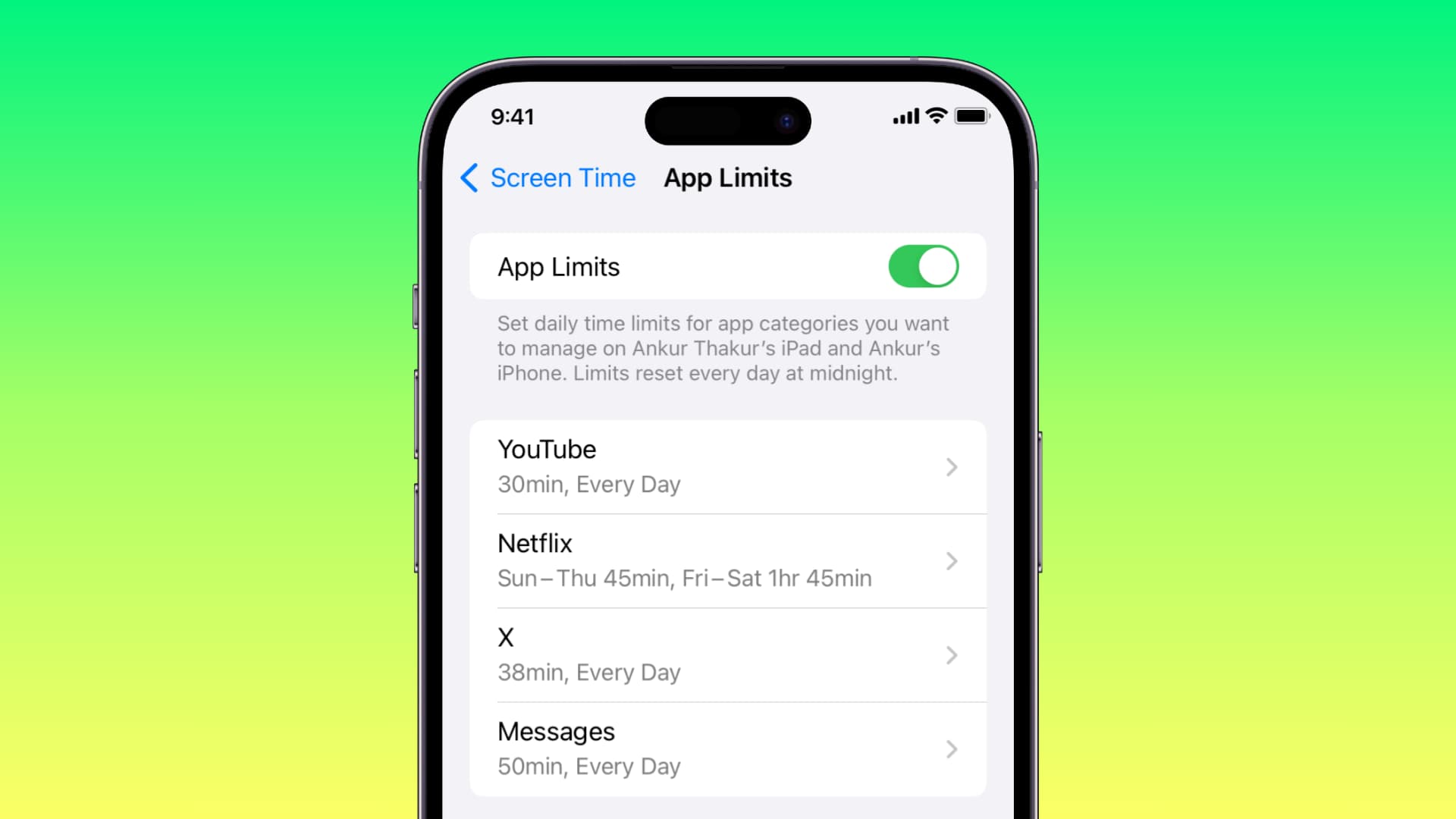 App Limits for YouTube, Netflix, Twitter, and Messages in iPhone Screen Time settings