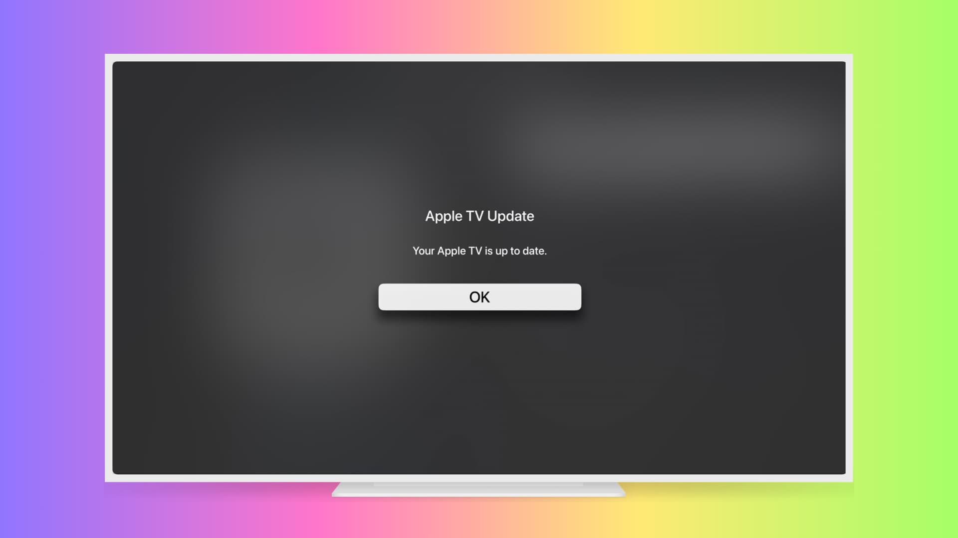 Apple TV Update screen saying Your Apple TV is up to date