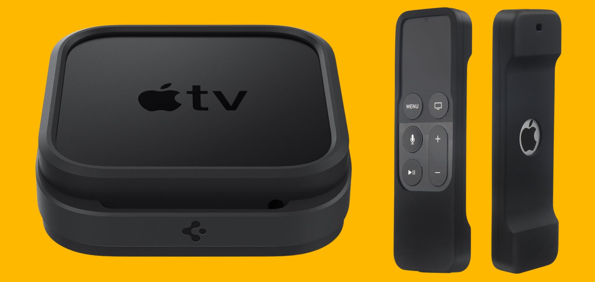 Apple TV and Siri Remote in black cover