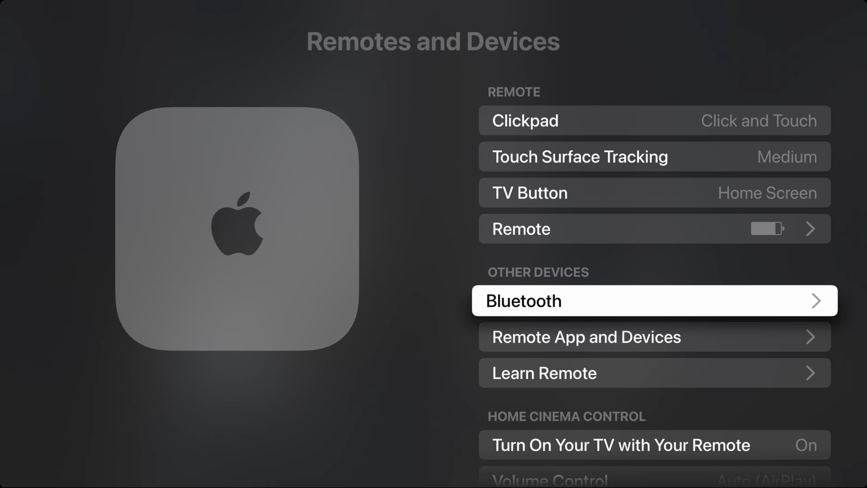 Bluetooth setting on Apple TV