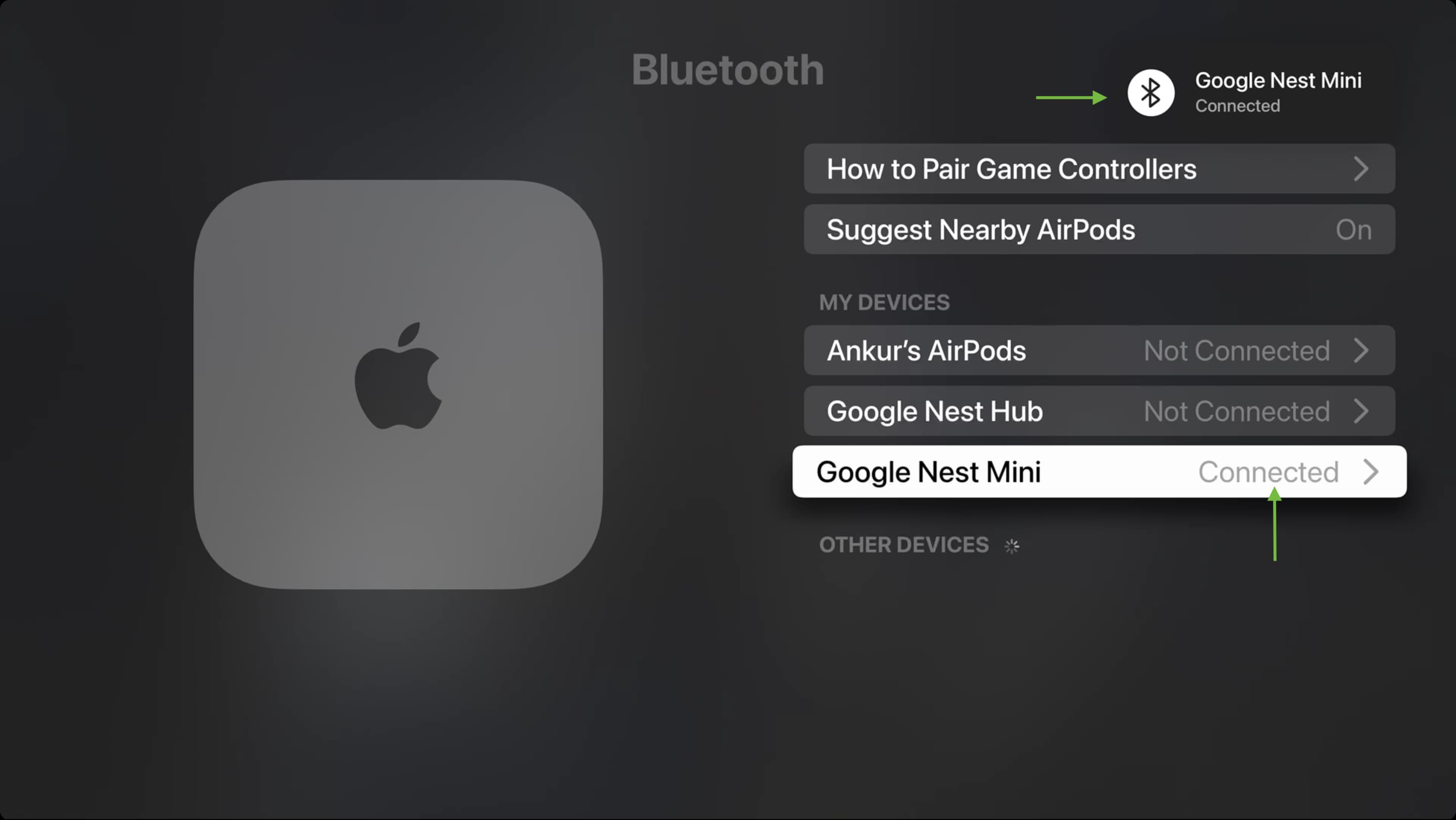 Bluetooth speaker connected to Apple TV