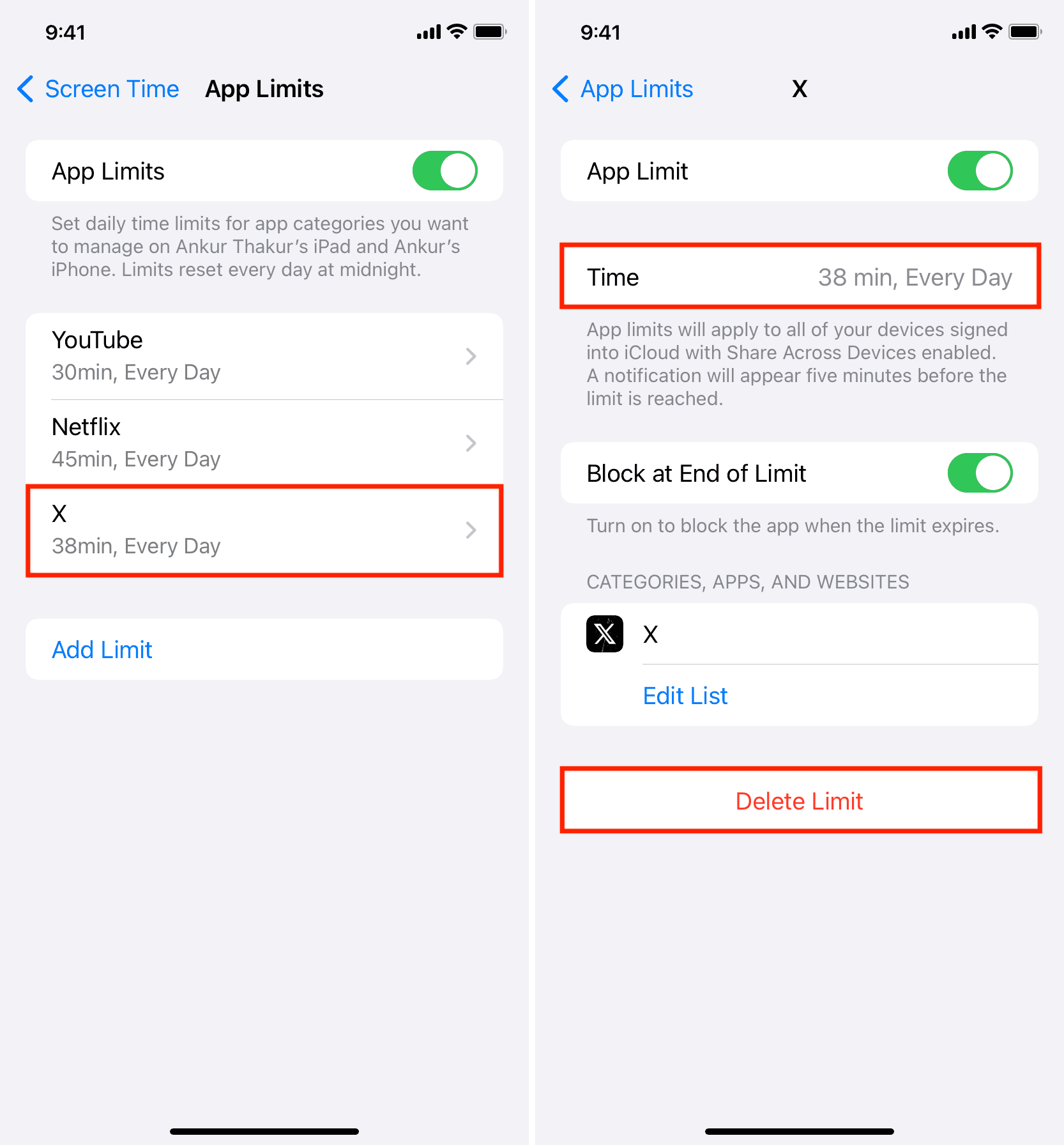 Change or delete app limit on iPhone
