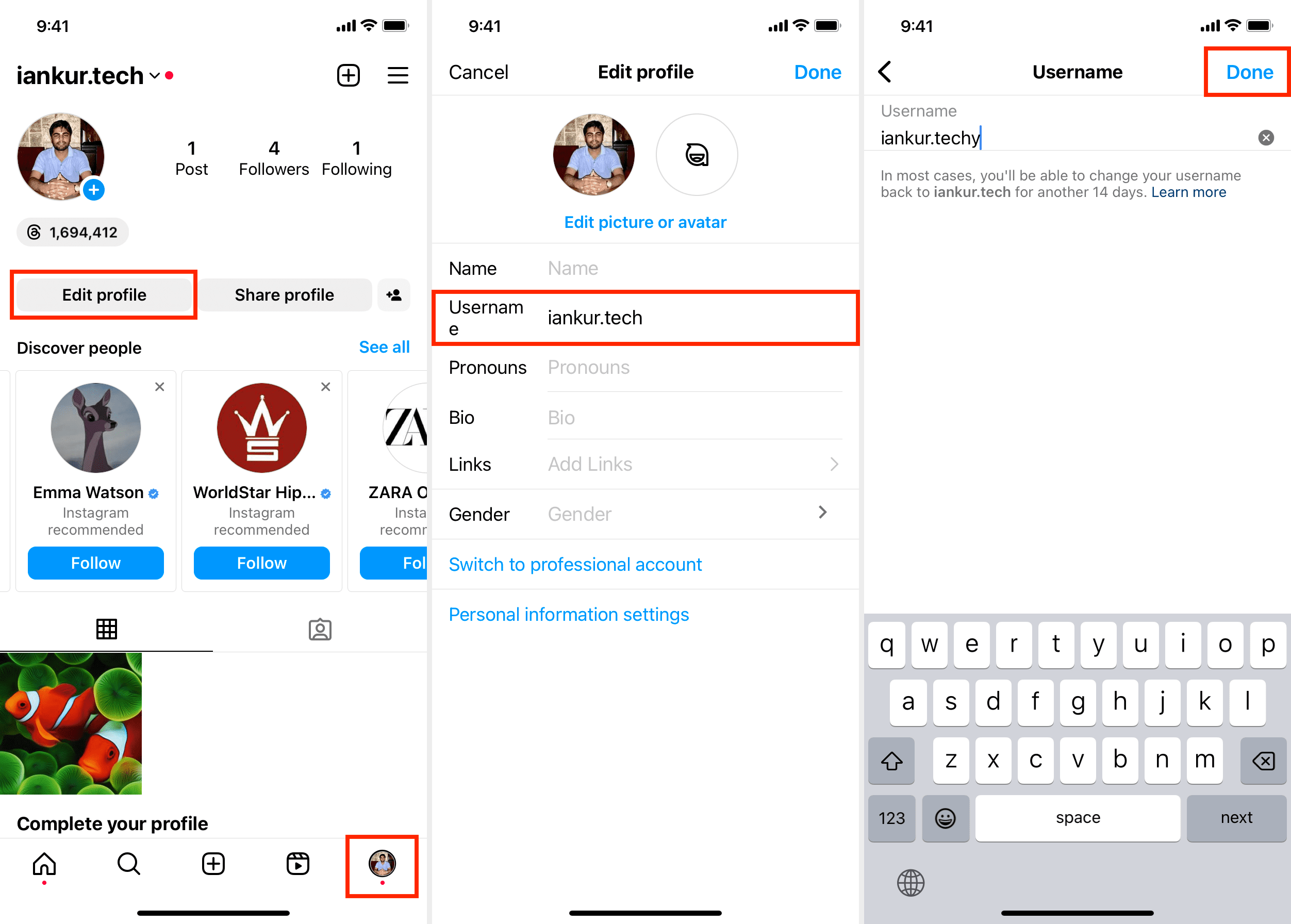 Changing Instagram username from iPhone