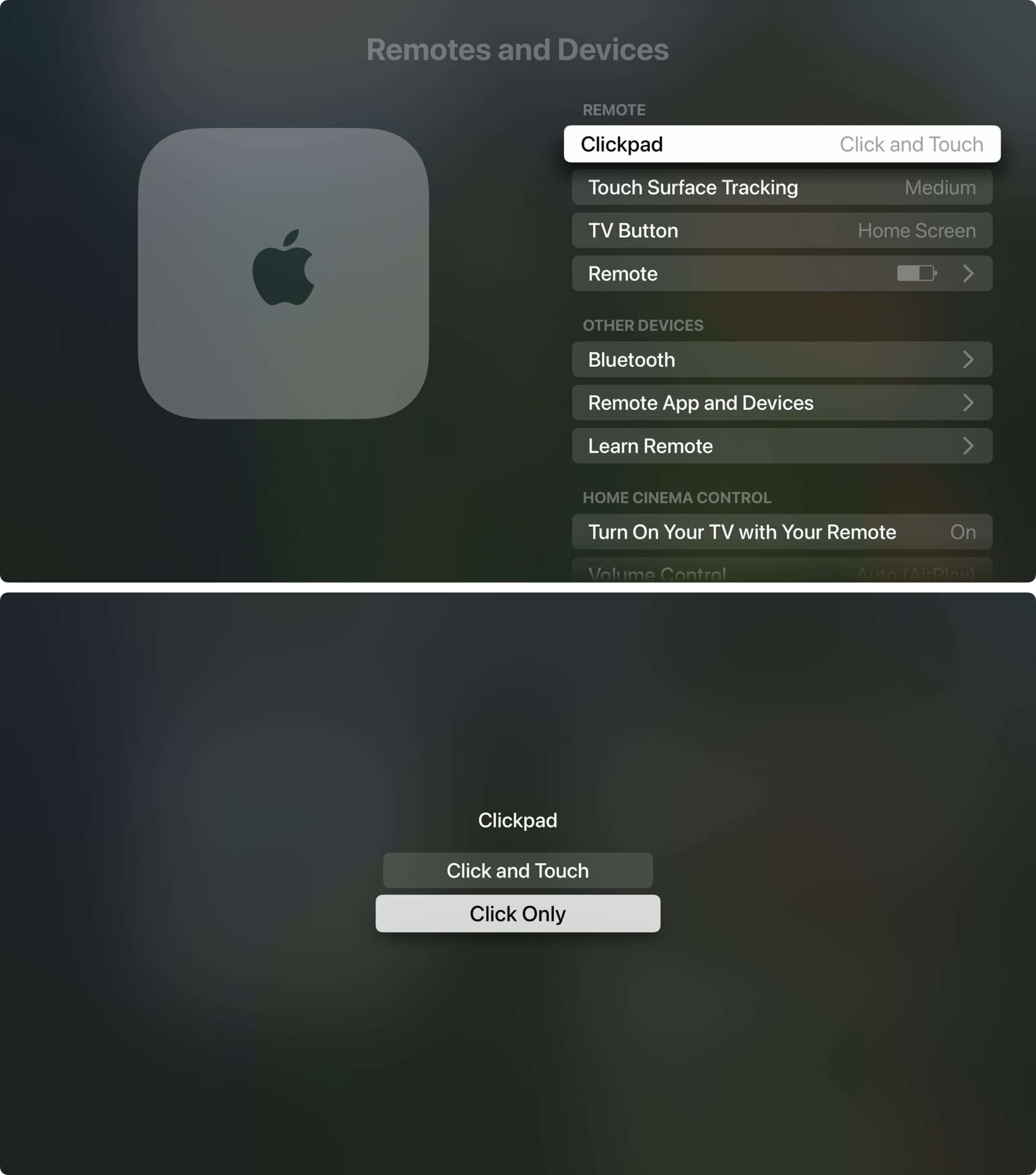 Clickpad setting for Siri Remote on Apple TV